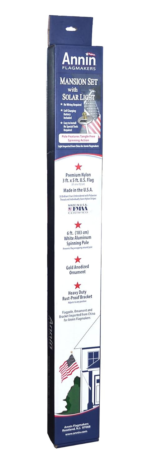 White Nylon American Flag Kit with Solar Light and Pole