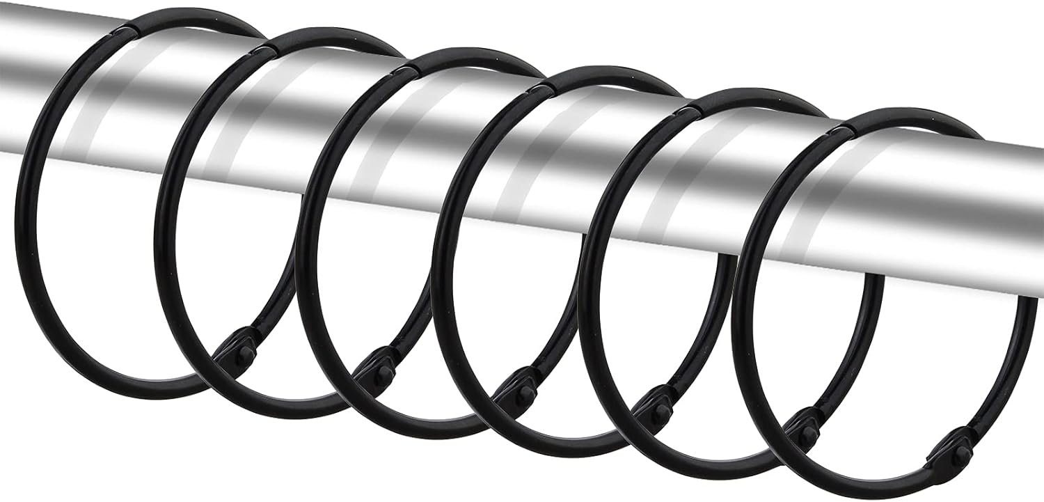 Dznils Rustproof Round Metal Shower Curtain Hooks Rings, Black, Set of 24