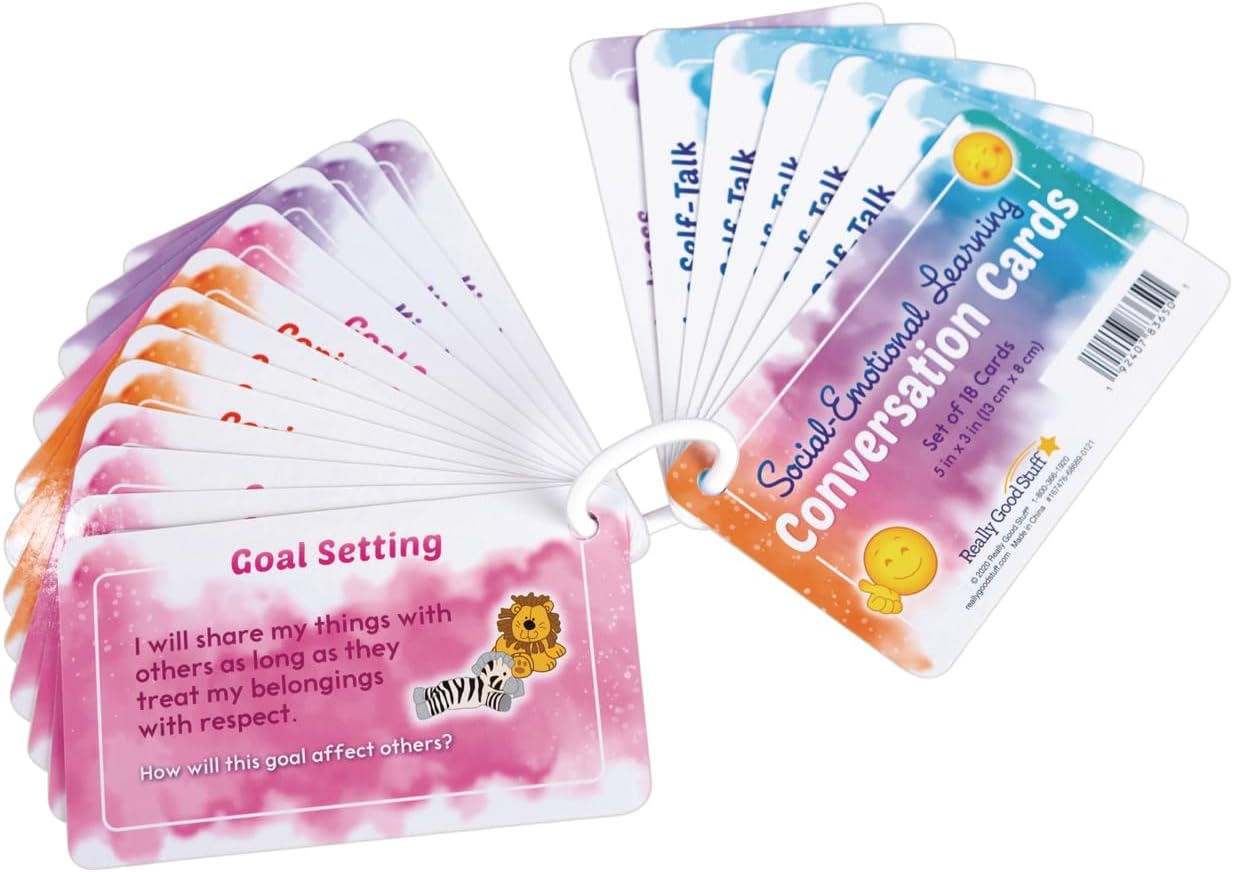Really Good Stuff Social-Emotional Learning Conversation Cards for The Classroom or Home-Help Kids Discuss Emotions with Strategies & Activities