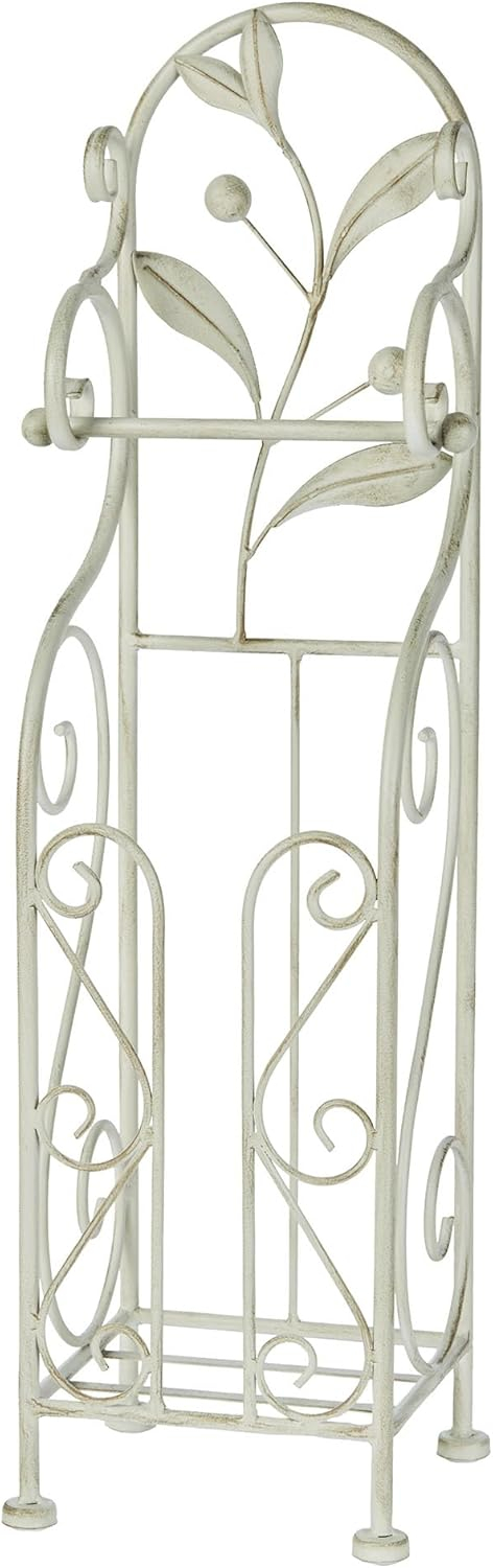 Ivory and Gold Painted Metal Scrollwork Toilet Paper Stand