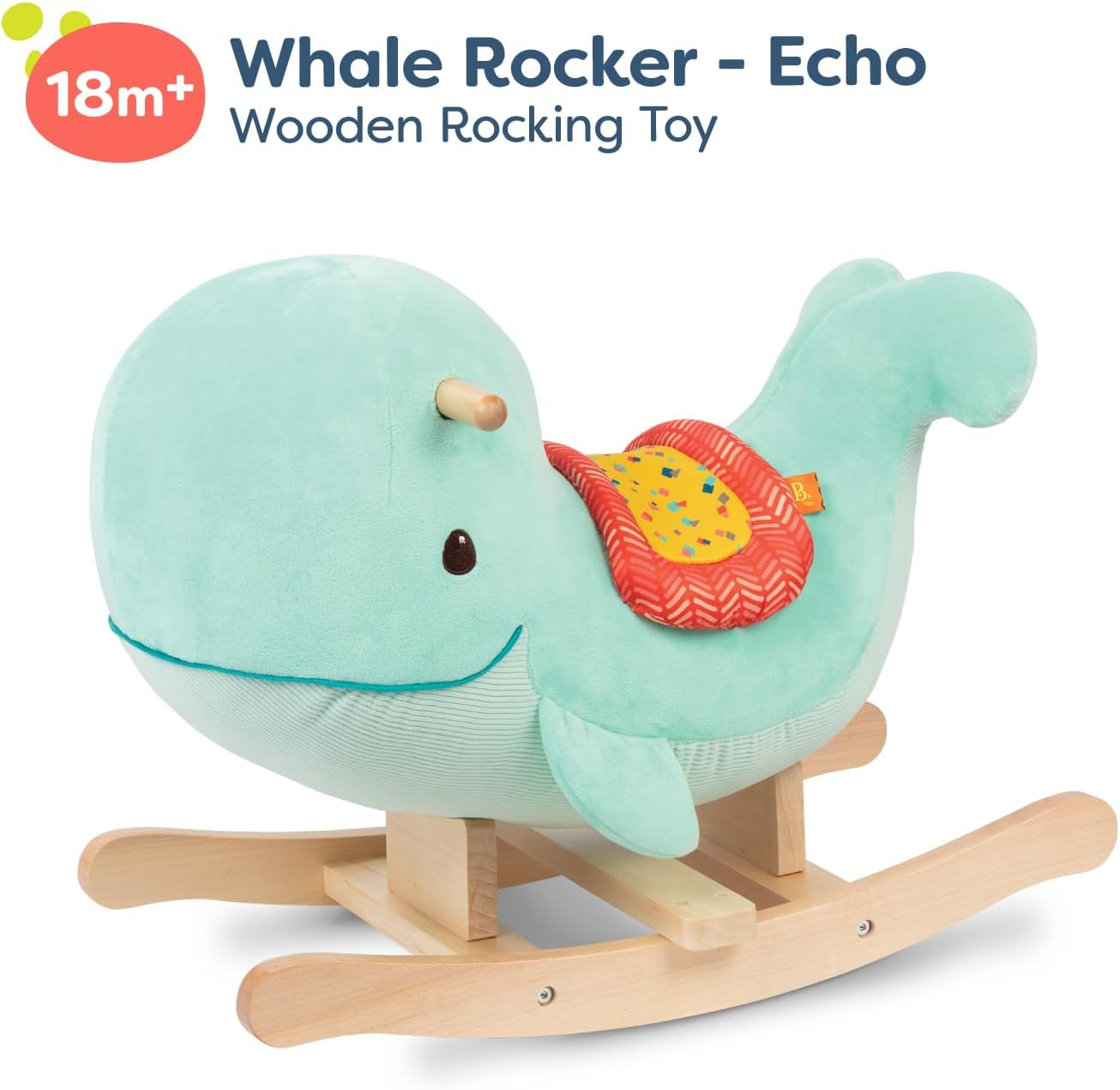 Echo Aqua Plush Whale Wooden Rocker for Toddlers