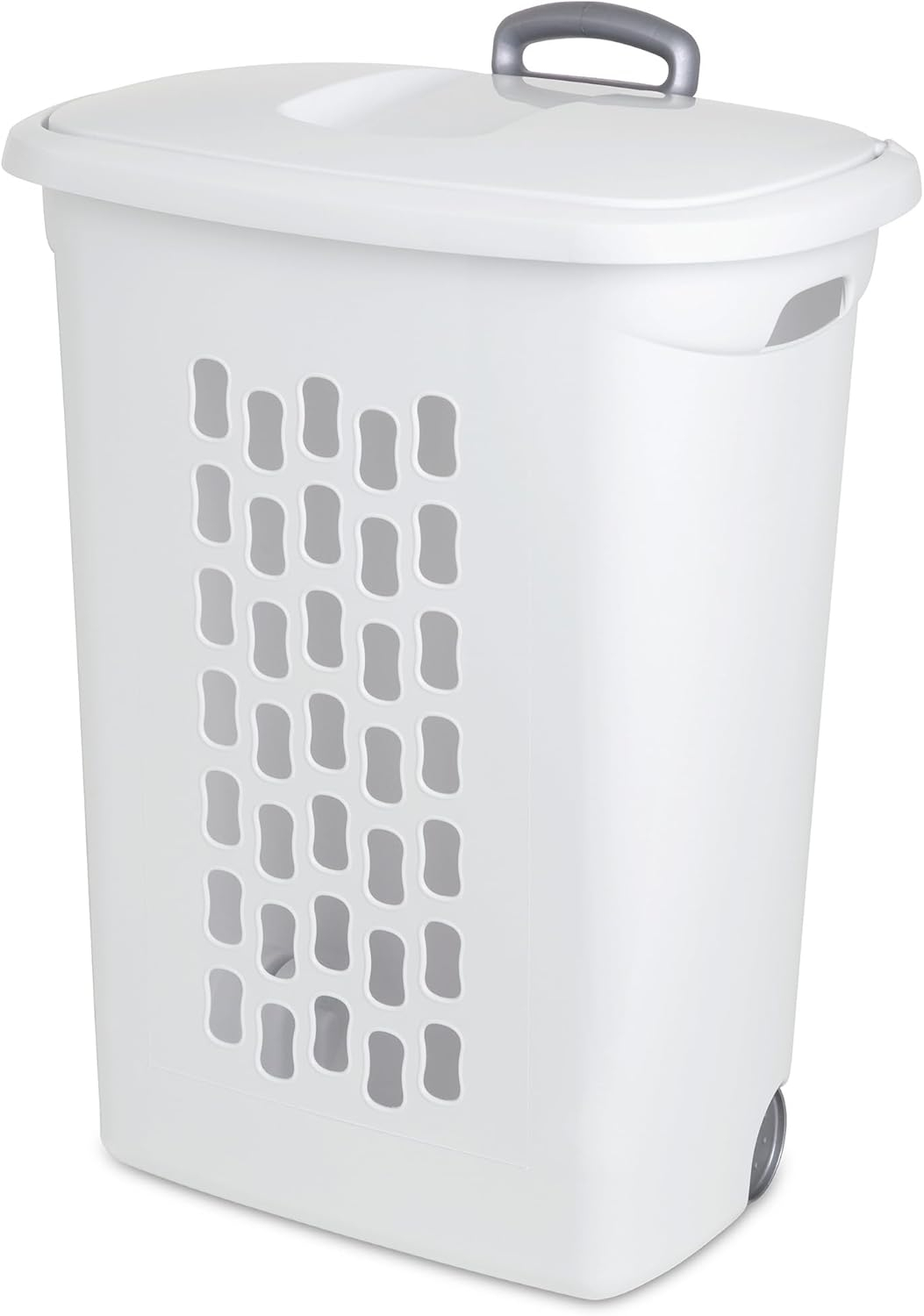 White Plastic Wheeled Laundry Hamper with Lid