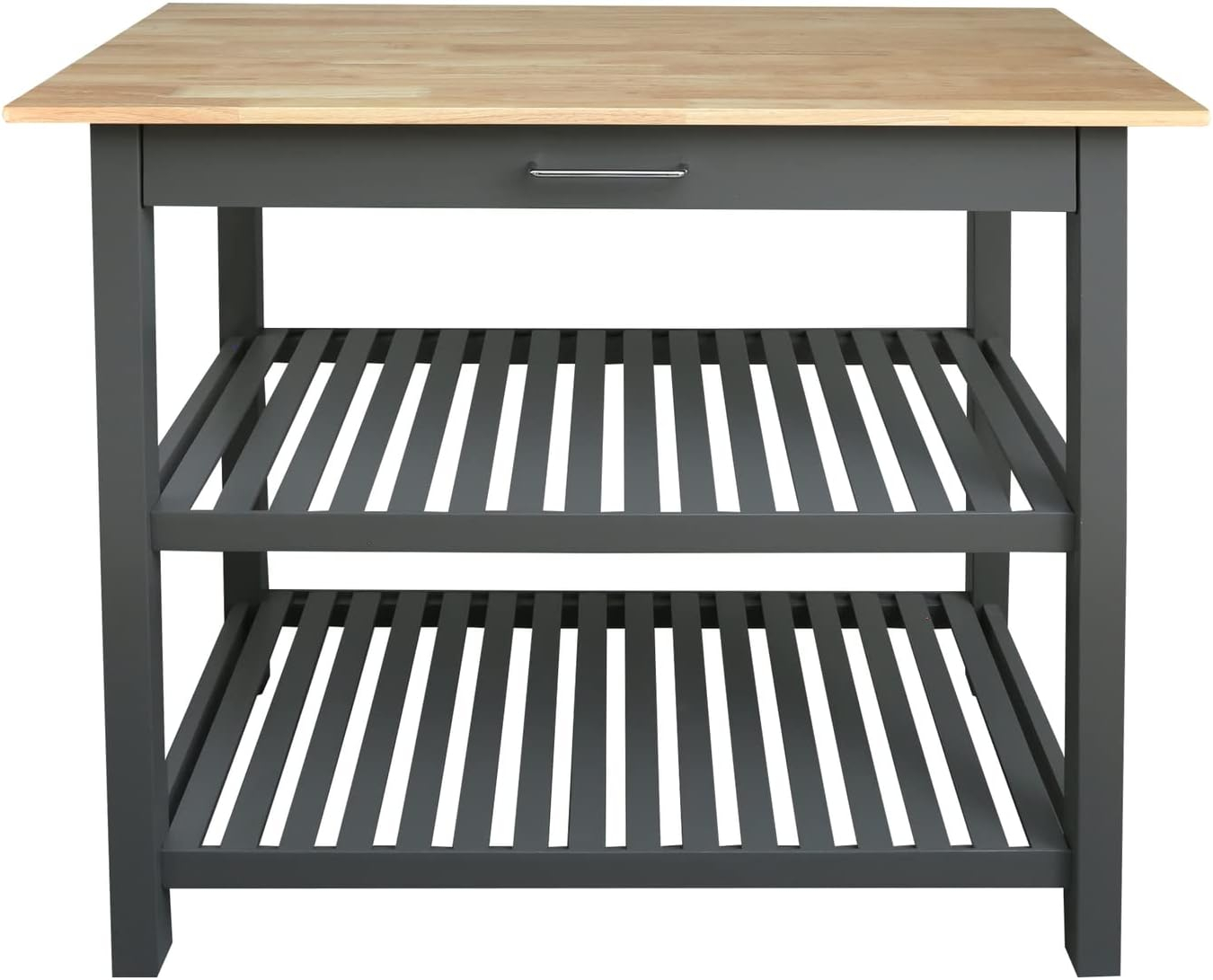 Casual Home Kitchen Island Bar Station with Hardwood Counter Top - Slate Gray