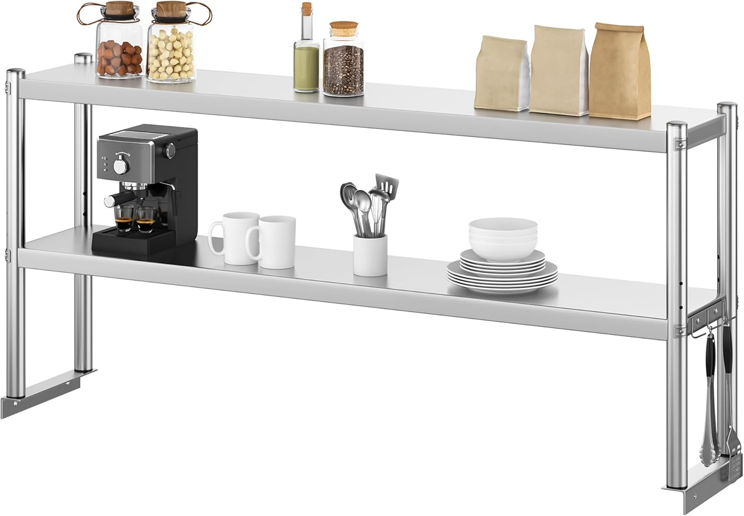 STRELECT 12"x48" Stainless Steel Overshelf for Prep & Work Table, NSF Commercial Adjustable Double Deck Overshelf 2 Tier for Restaurant, Bar, Utility Room, Kitchen and Garage