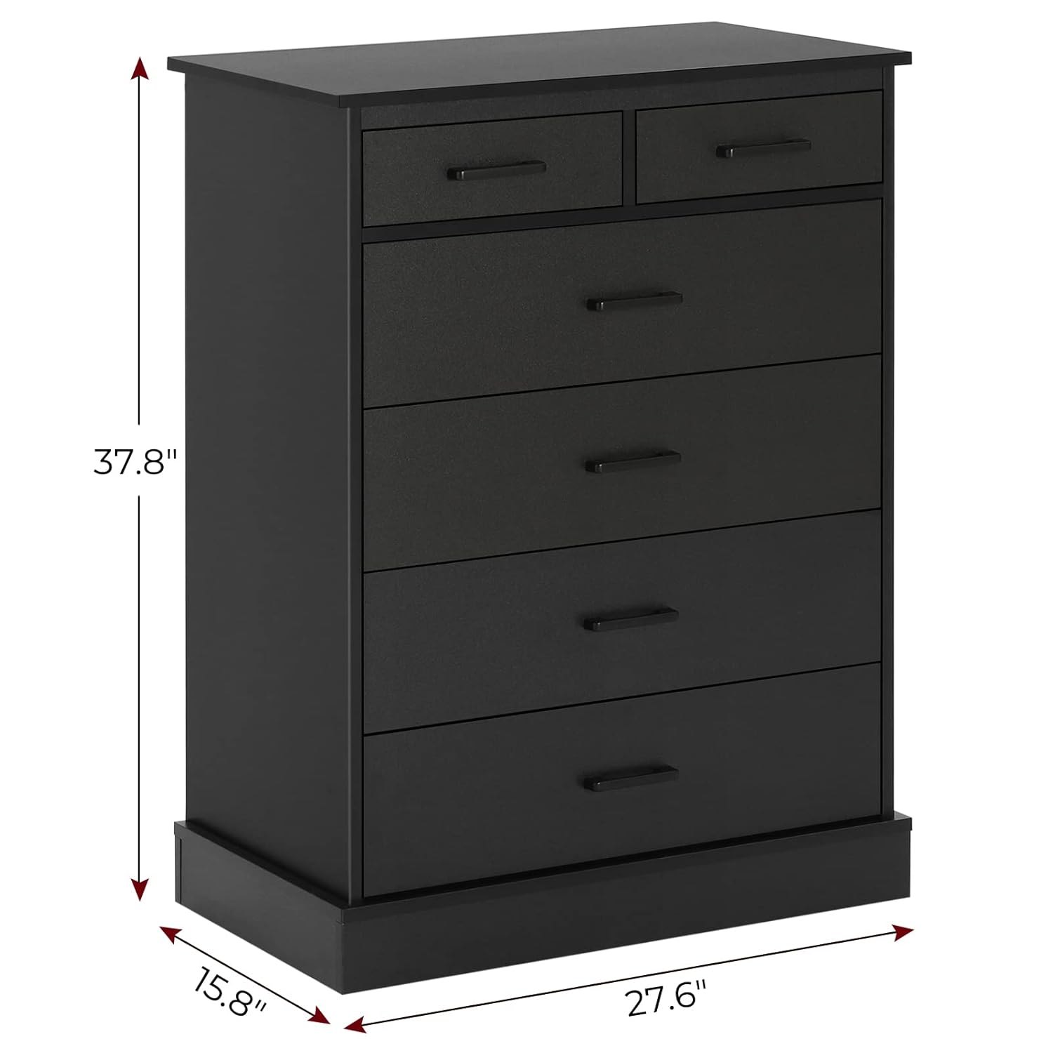 Black Dresser for Bedroom, 6 Drawers Dresser Wood Storage Tower Clothes Organizer, Chest of 6 Drawers, Large Capacity Storage Cabinet, Tall Dresser for Bedroom, Hallway, Entryway