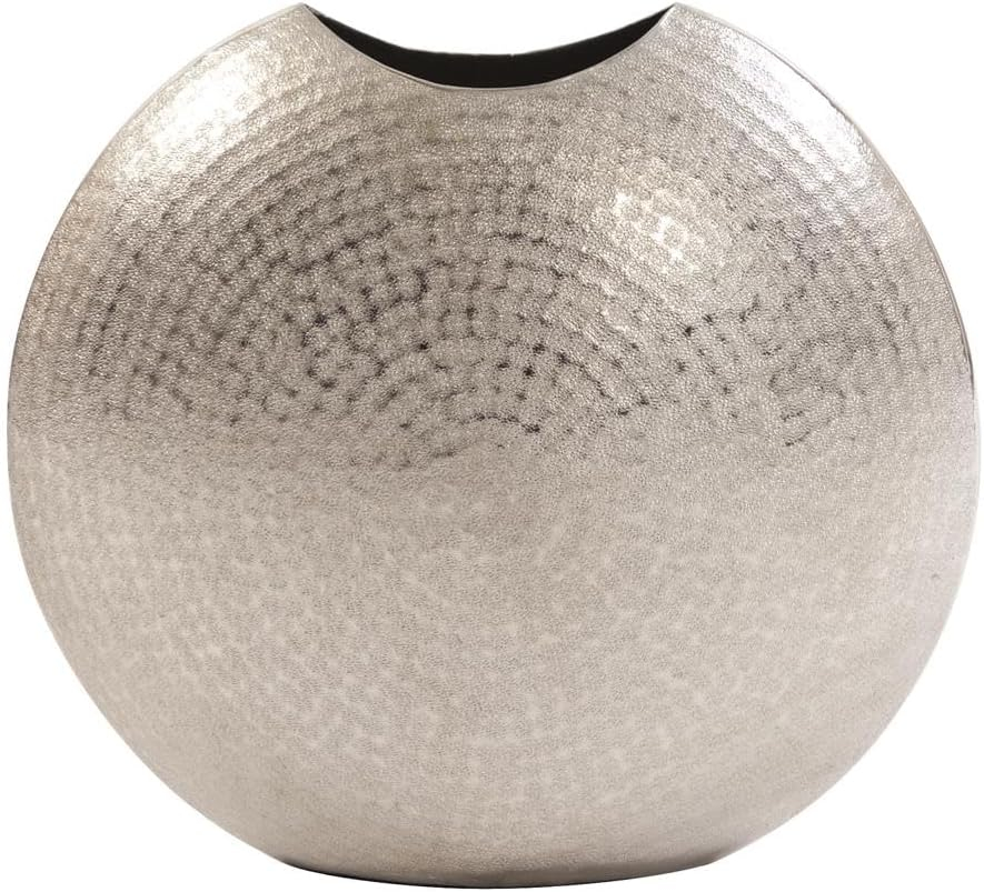 Howard Elliott Frosted Decorative Metal Vase for Centerpiece, Mettalic Silver Accent Table Vase with Hammered Texture for Home, Console Table, Entryway & Living Room, 5 x 6.5 x 14.25 Inch, Large