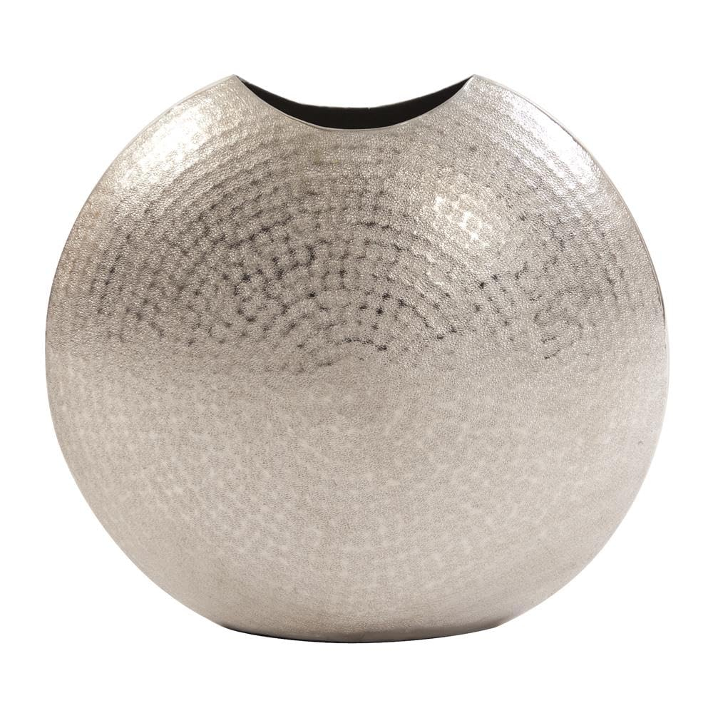 Howard Elliott Frosted Decorative Metal Vase for Centerpiece, Mettalic Silver Accent Table Vase with Hammered Texture for Home, Console Table, Entryway & Living Room, 5 x 6.5 x 14.25 Inch, Large