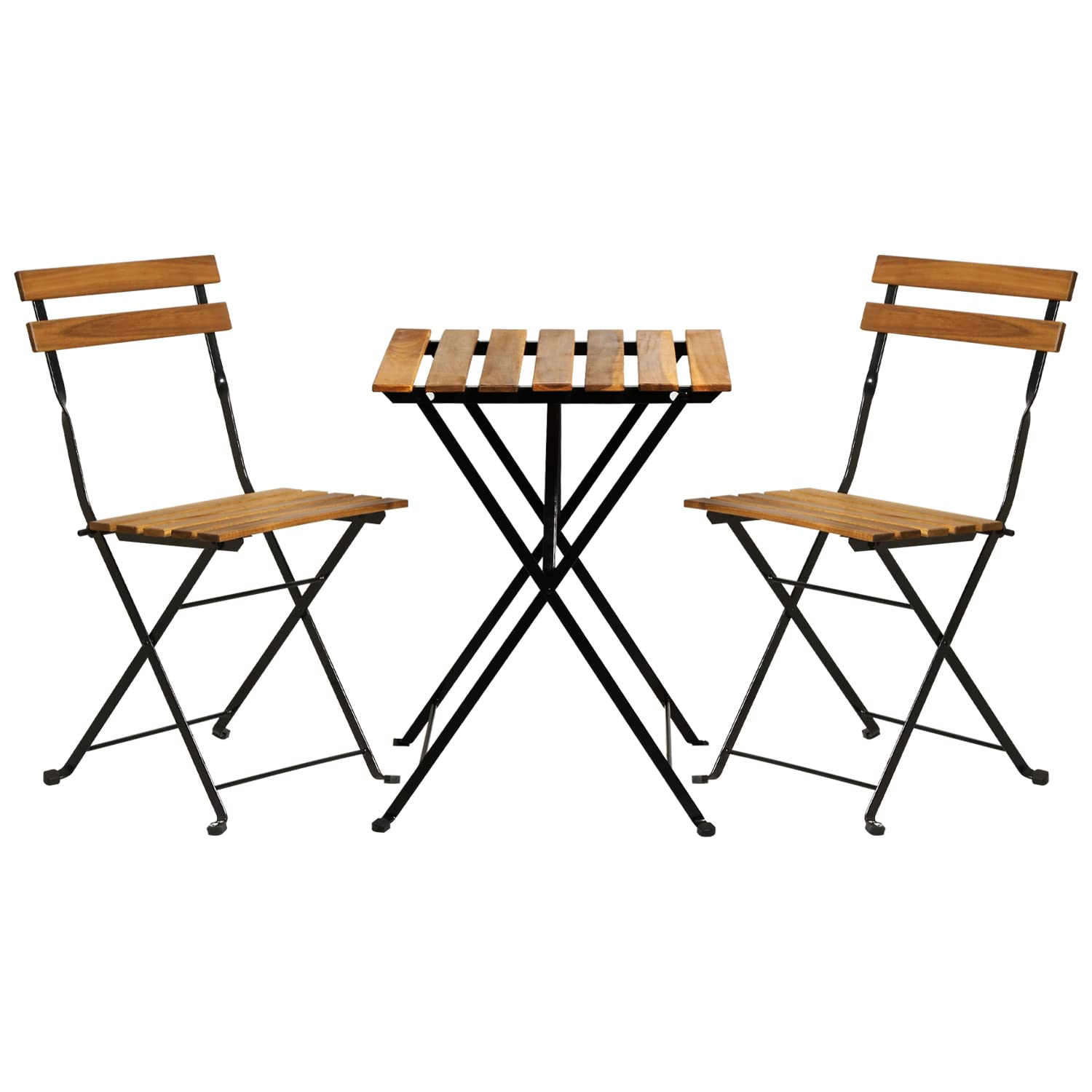 MKDLUFEI Outdoor Wood Folding Bistro Set Lightweight and Portable 3 Piece Patio Set Small Patio Furniture Set for Lawn Balcony Backyard Yard Bistro Apartment Nature…