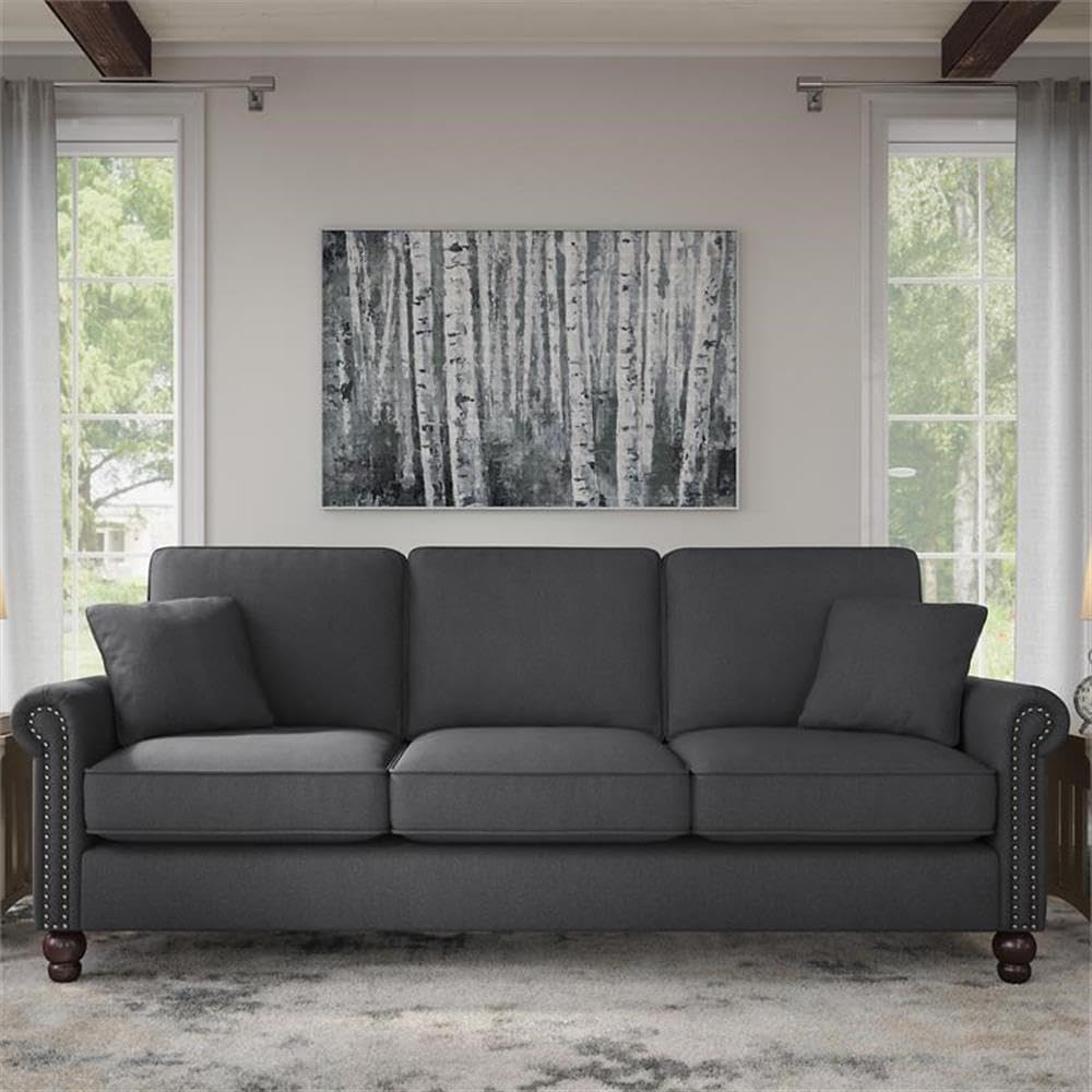 Coventry 85W Large Living Room Sofa in Charcoal Gray Herringbone Fabric