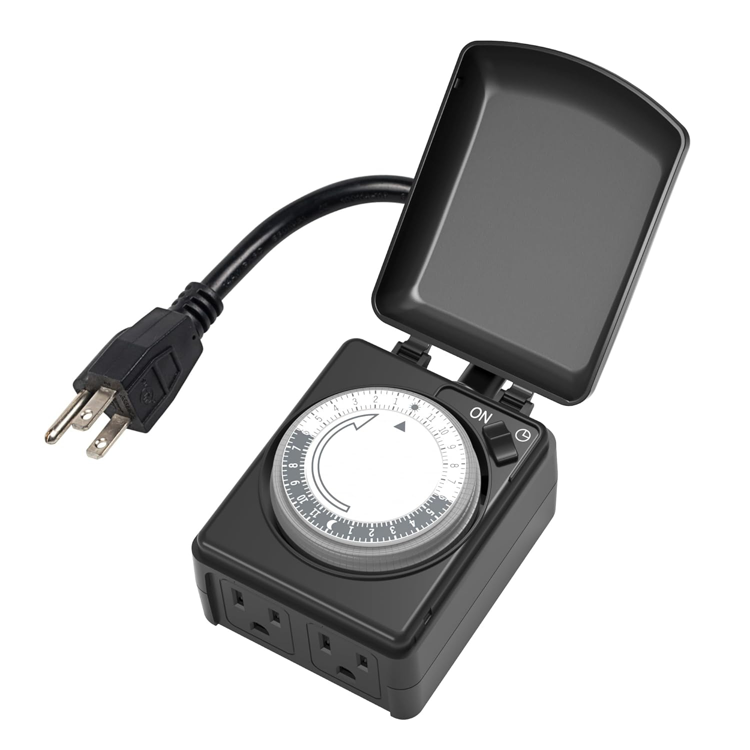 BN-LINK Compact Outdoor Mechanical Timer, 24 Hour Programmable Dual Outlet Timer - Plug in, Waterproof, Heavy Duty, For Lamps Christmas Lights