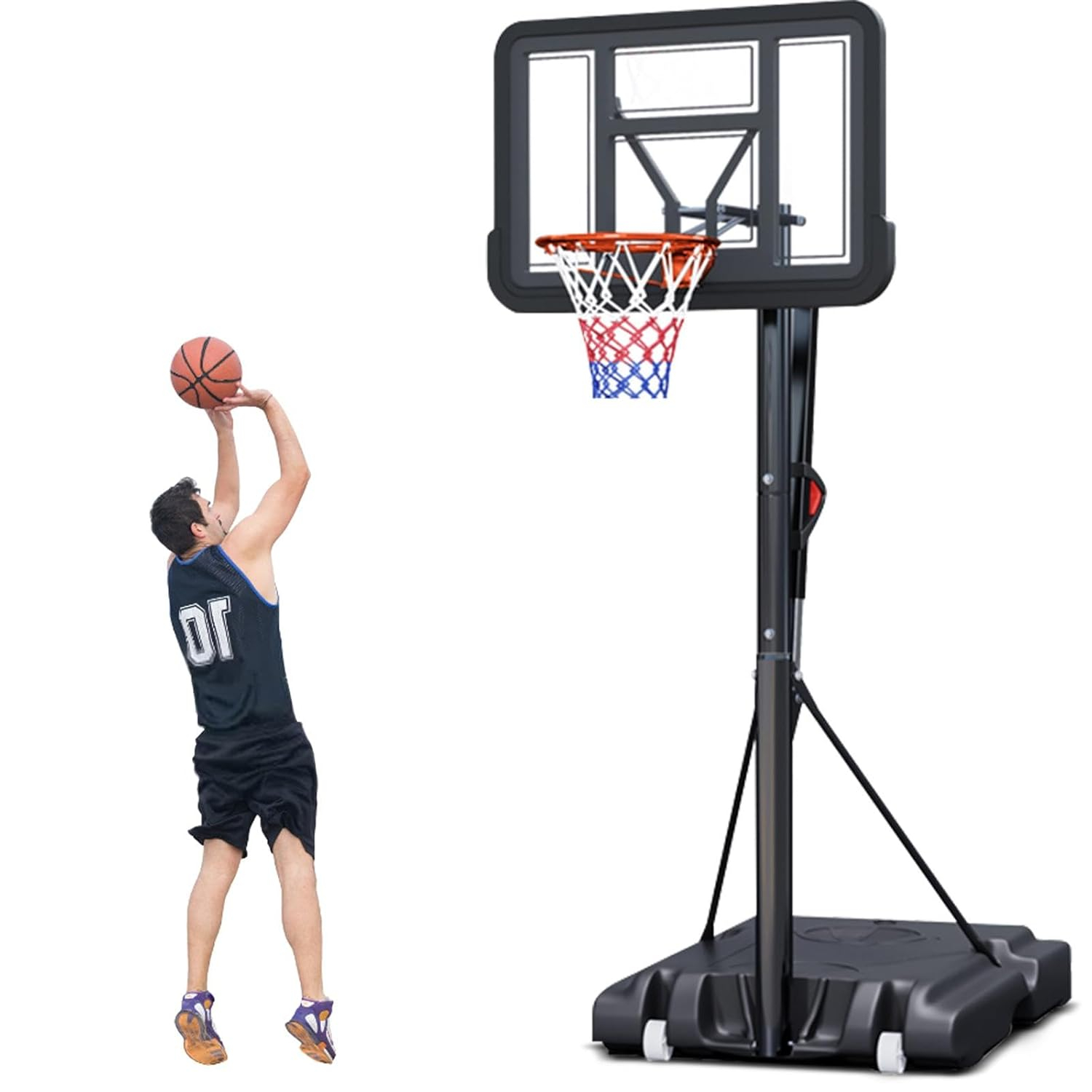 Portable Basketball Hoop,5.5-10FT Height Adjustable Outdoor Basketball Hoop Goal with 44 Inch Impact Backboard and Portable Wheels for Youth Adults Play in Backyard/Courts/Indoor