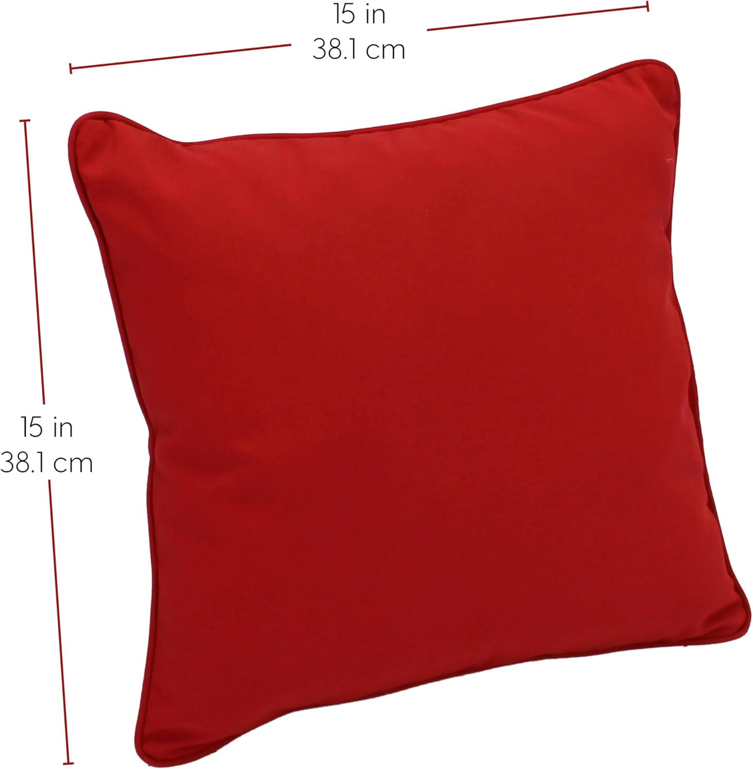 Factory Direct Partners Presidio 15" x 15" Square Decorative Throw Pillow Set with Piping for Indoor/Outdoor Furniture; UV, Fade, Weather-Resistant Olefin Fabric (2-Pack) - Red, 13809-RD