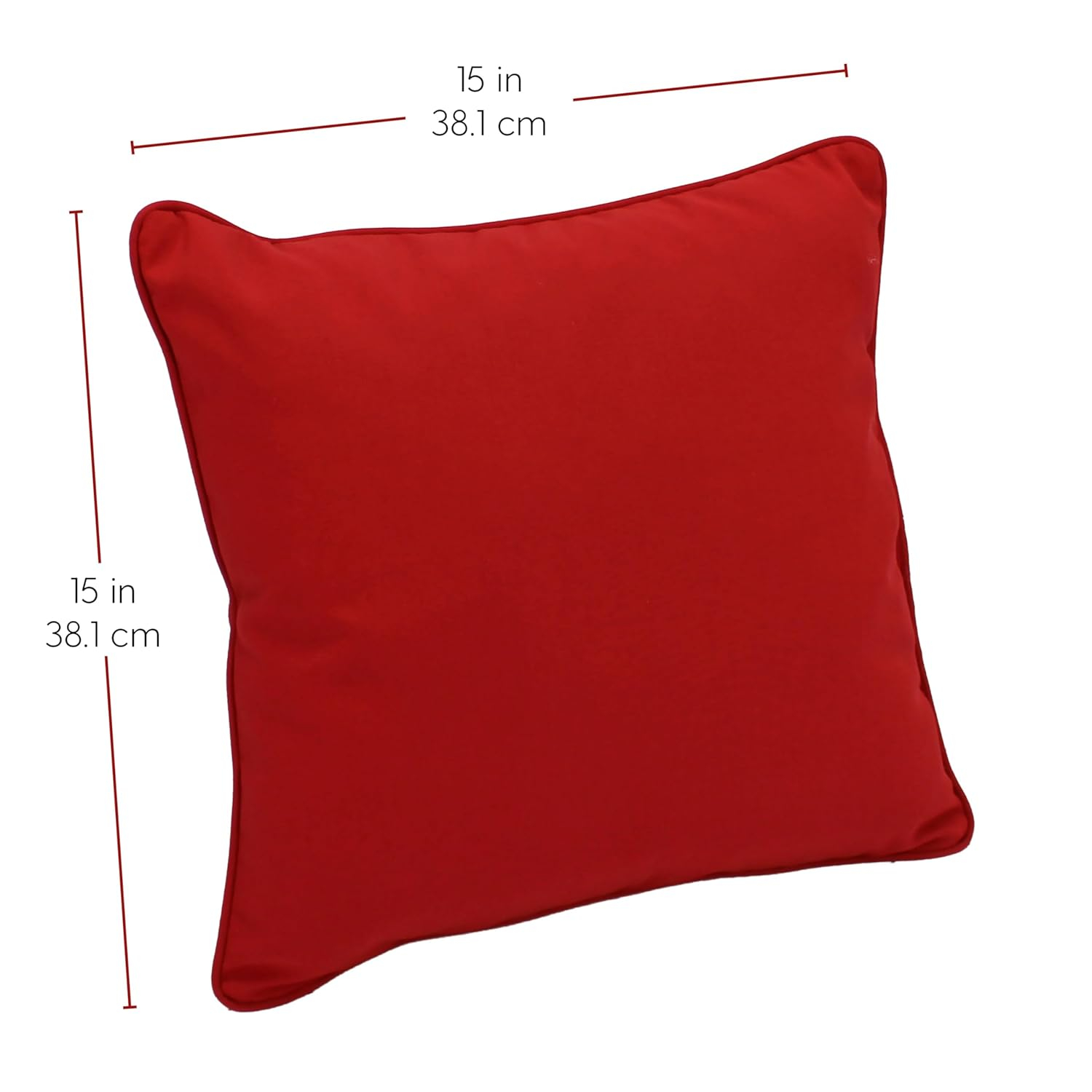 Factory Direct Partners Presidio 15" x 15" Square Decorative Throw Pillow Set with Piping for Indoor/Outdoor Furniture; UV, Fade, Weather-Resistant Olefin Fabric (2-Pack) - Red, 13809-RD