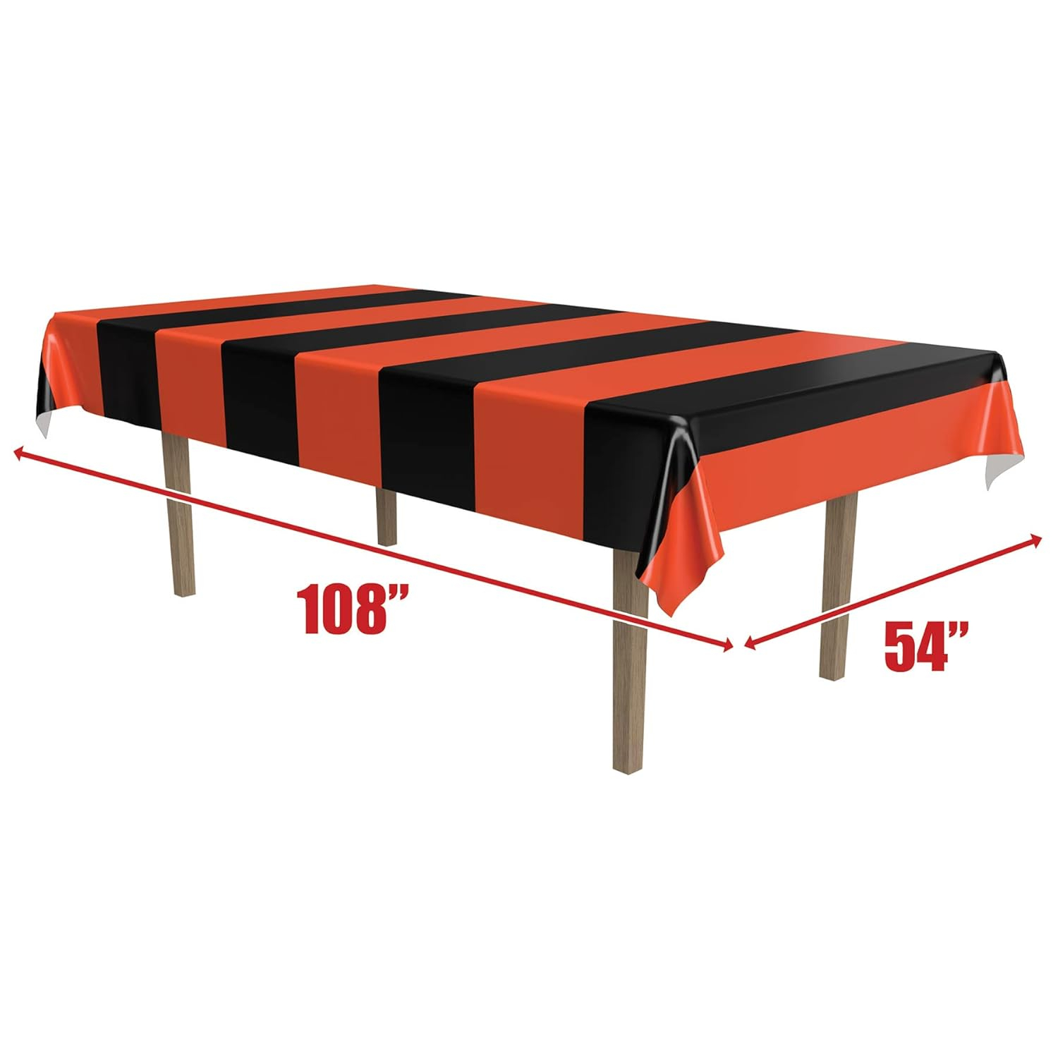 Orange and Black Striped Plastic Rectangular Table Cover