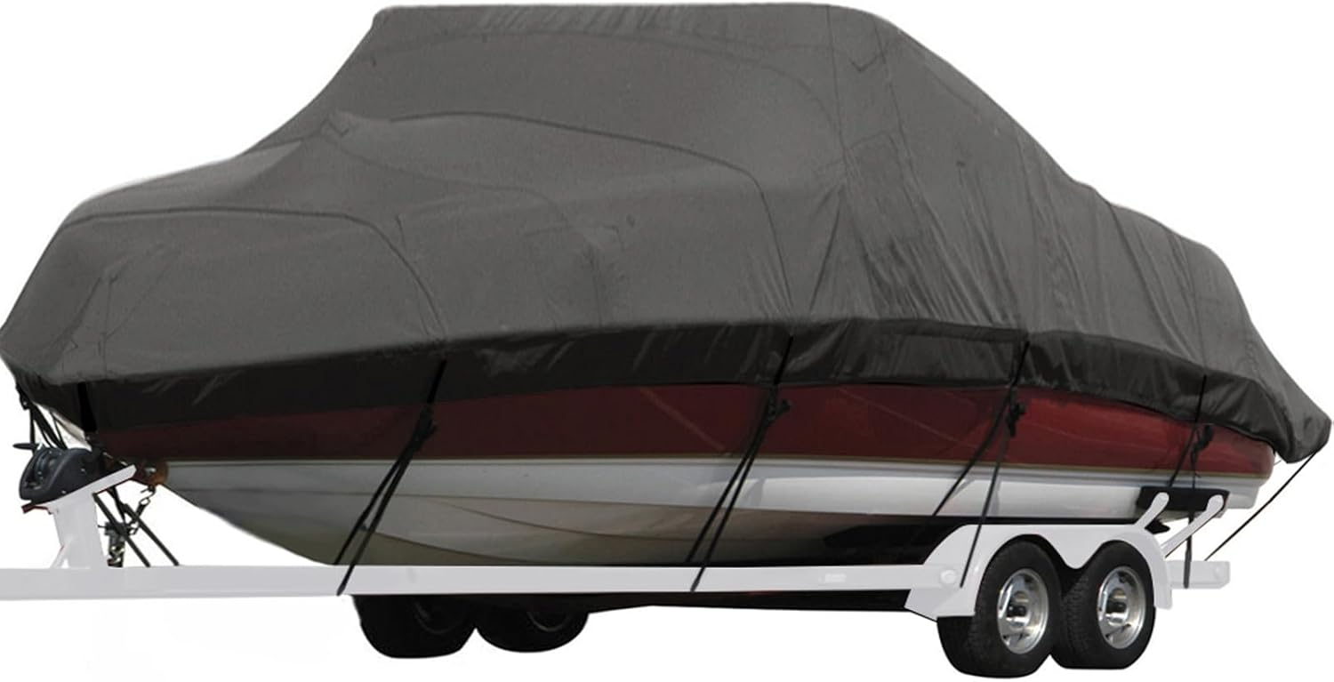Seamander Solution Dye 600 Denier Heavy duty Waterproof Boat Cover, Fits boats 14'-16'L x 90"W, V-Hull Fishing Ski Boat Pro Bass Inboard Outboard Trailerable Boat Covers , Dark Gray