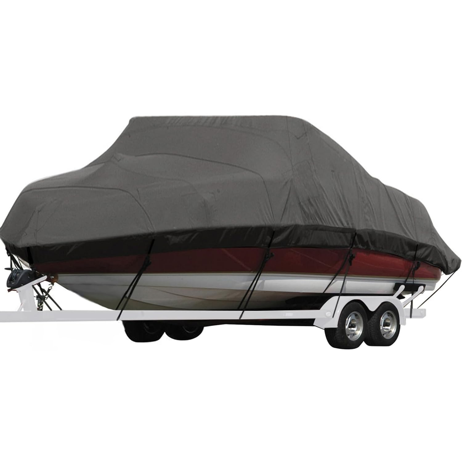 Seamander Solution Dye 600 Denier Heavy duty Waterproof Boat Cover, Fits boats 14'-16'L x 90"W, V-Hull Fishing Ski Boat Pro Bass Inboard Outboard Trailerable Boat Covers , Dark Gray