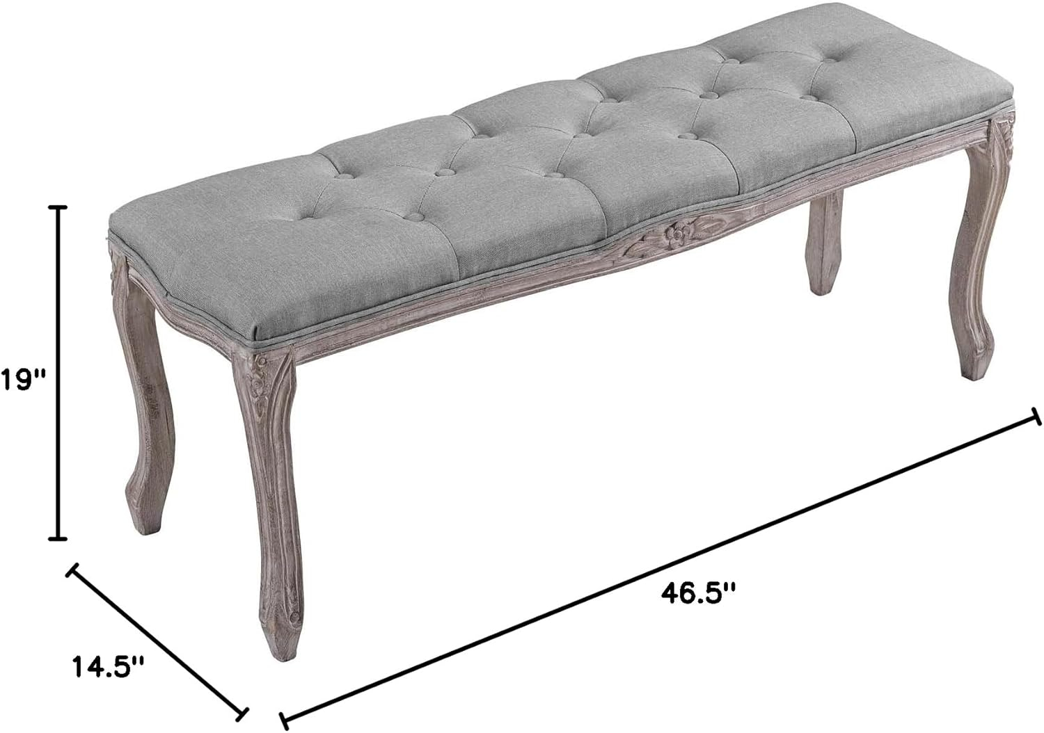 Ergode Regal Vintage French Upholstered Fabric Bench - Light Gray