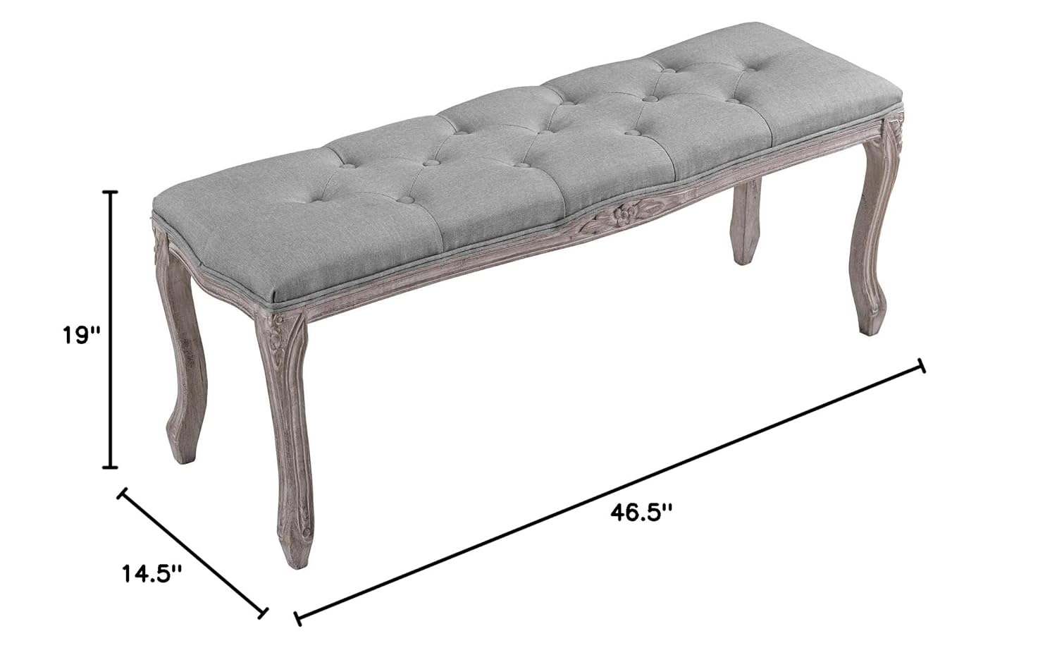 Ergode Regal Vintage French Upholstered Fabric Bench - Light Gray