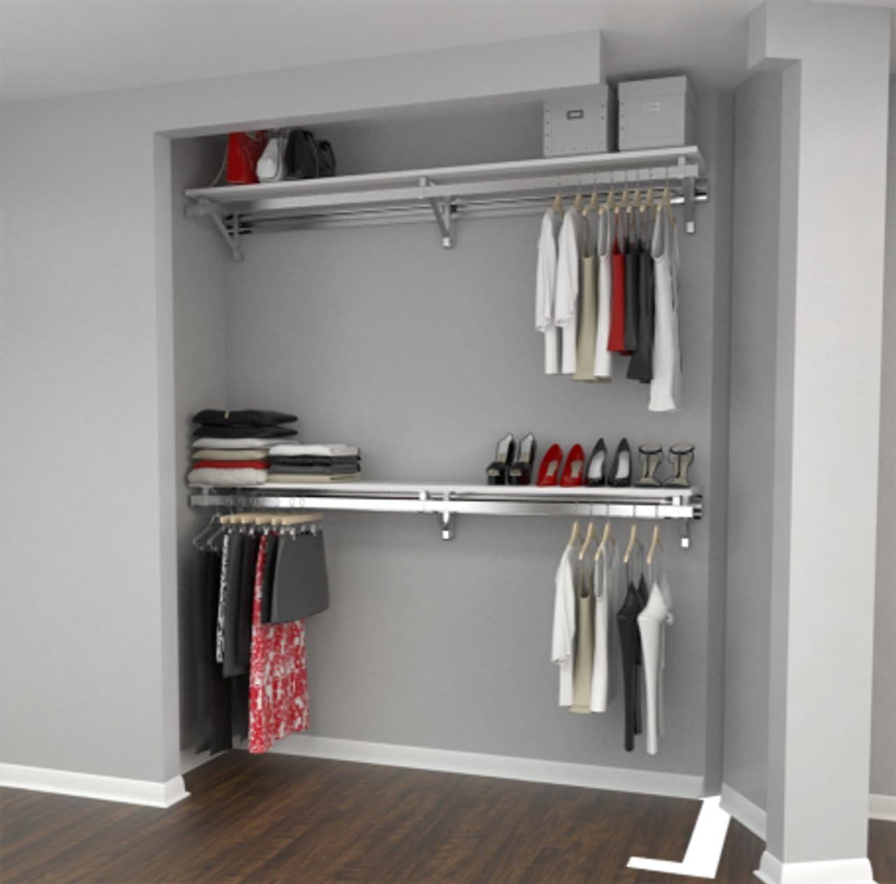 Arrange A Space Double Shelf Double Hang Closet System 68” White