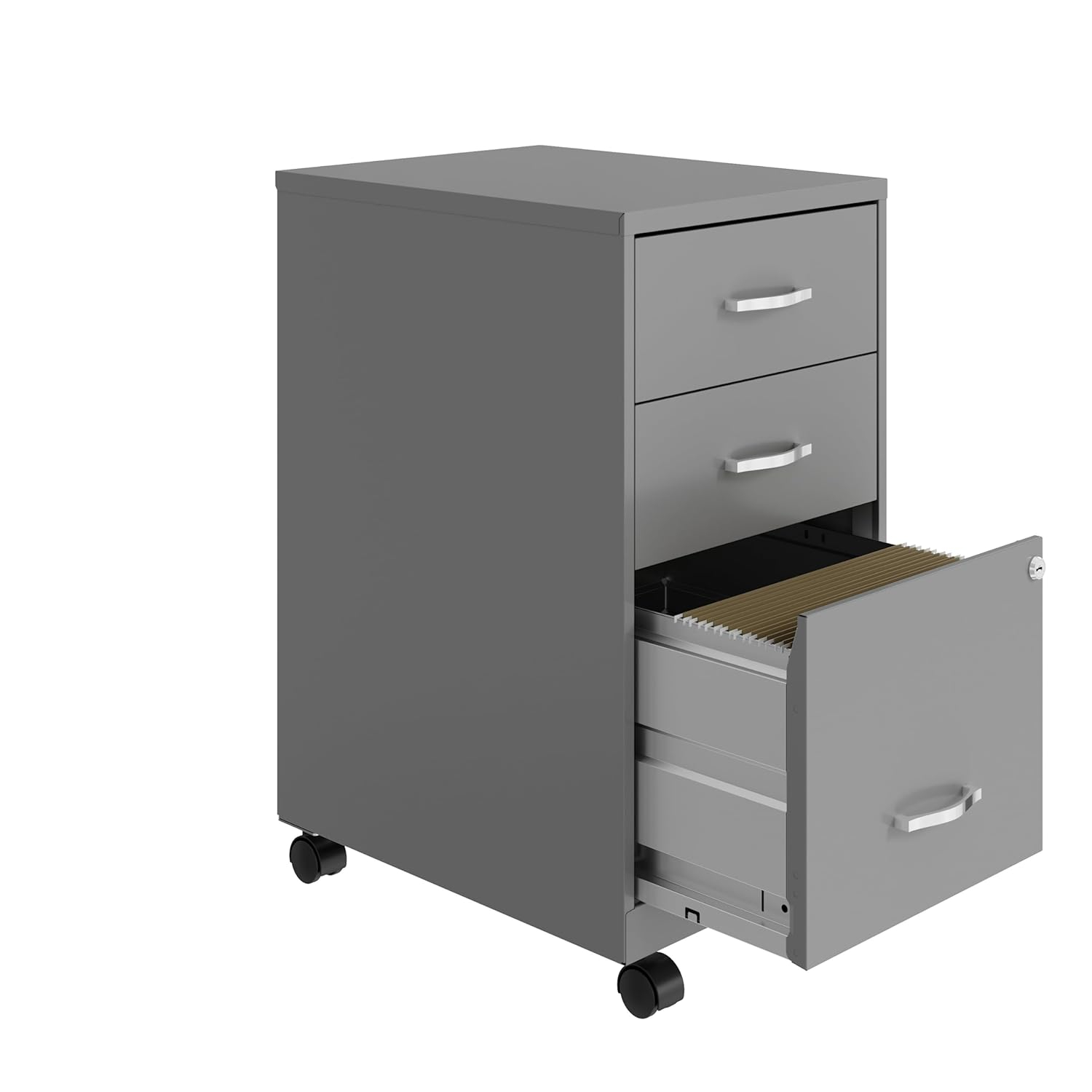 Space Solutions 18" Deep 3 Drawer Mobile Letter Width Vertical File Cabinet, Silver