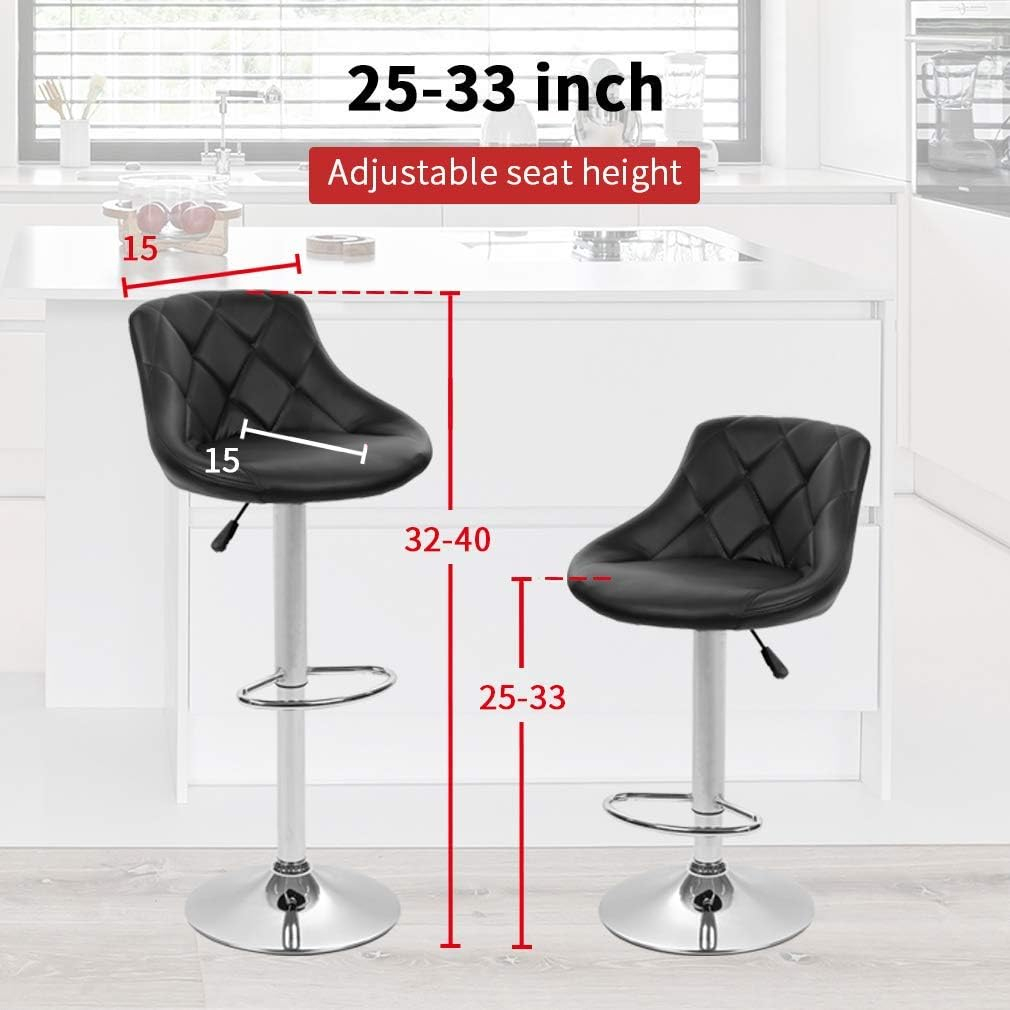 BestOffice Bar Stool with Adjustable Height, Black, Set of 2