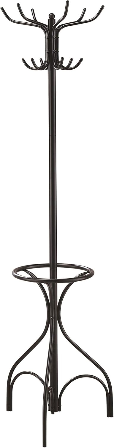 Coaster Company 4-Hook Coat Rack with Umbrella Stand, Black