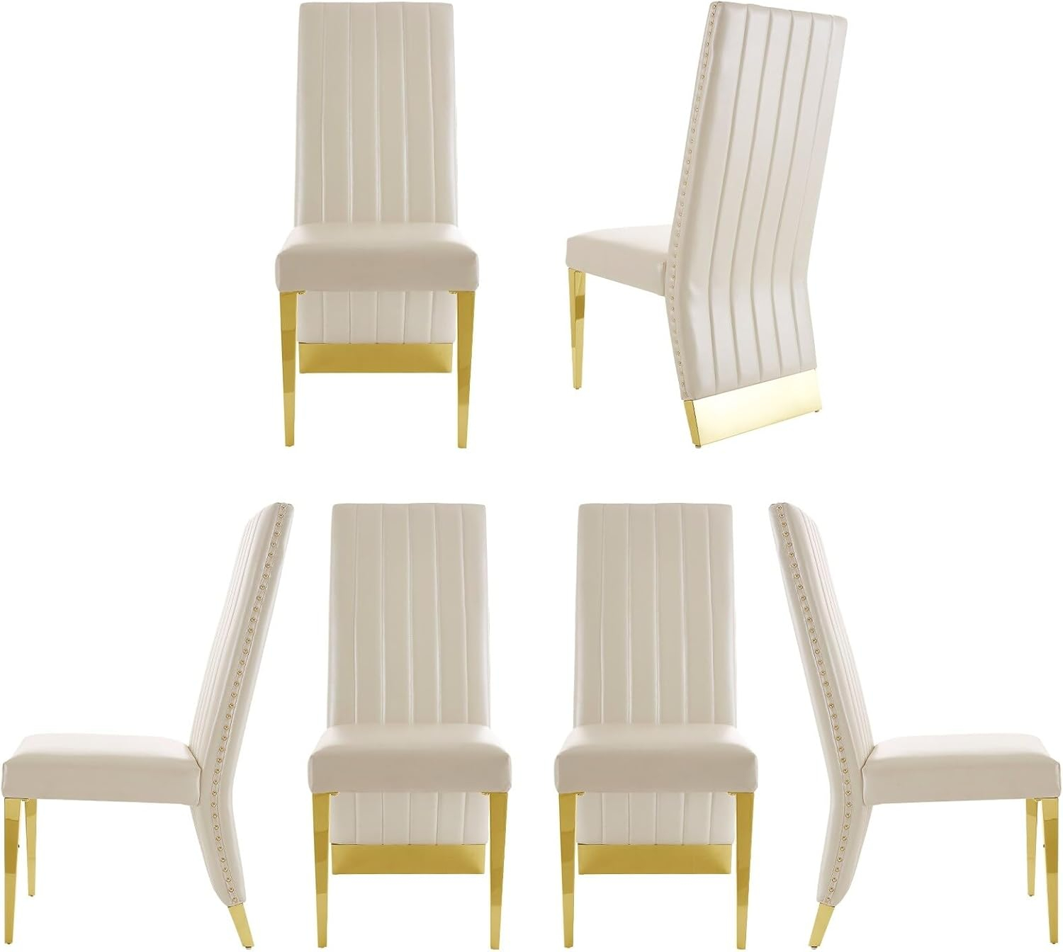 White Faux Leather High Back Side Chair with Gold Metal Legs