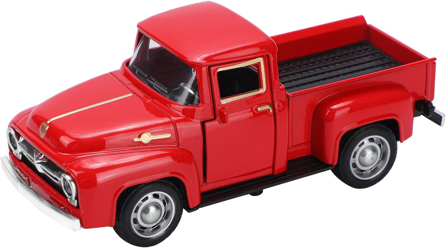 Vintage Truck Decor,Pickup Metal Vehicle for Farmhouse Mini Truck Adornment Home/Table/Desk Xmas Ornaments Festivals Truck with Movable Wheels Valentine's Day Decor Christmas/Birthday Gifts for Kids