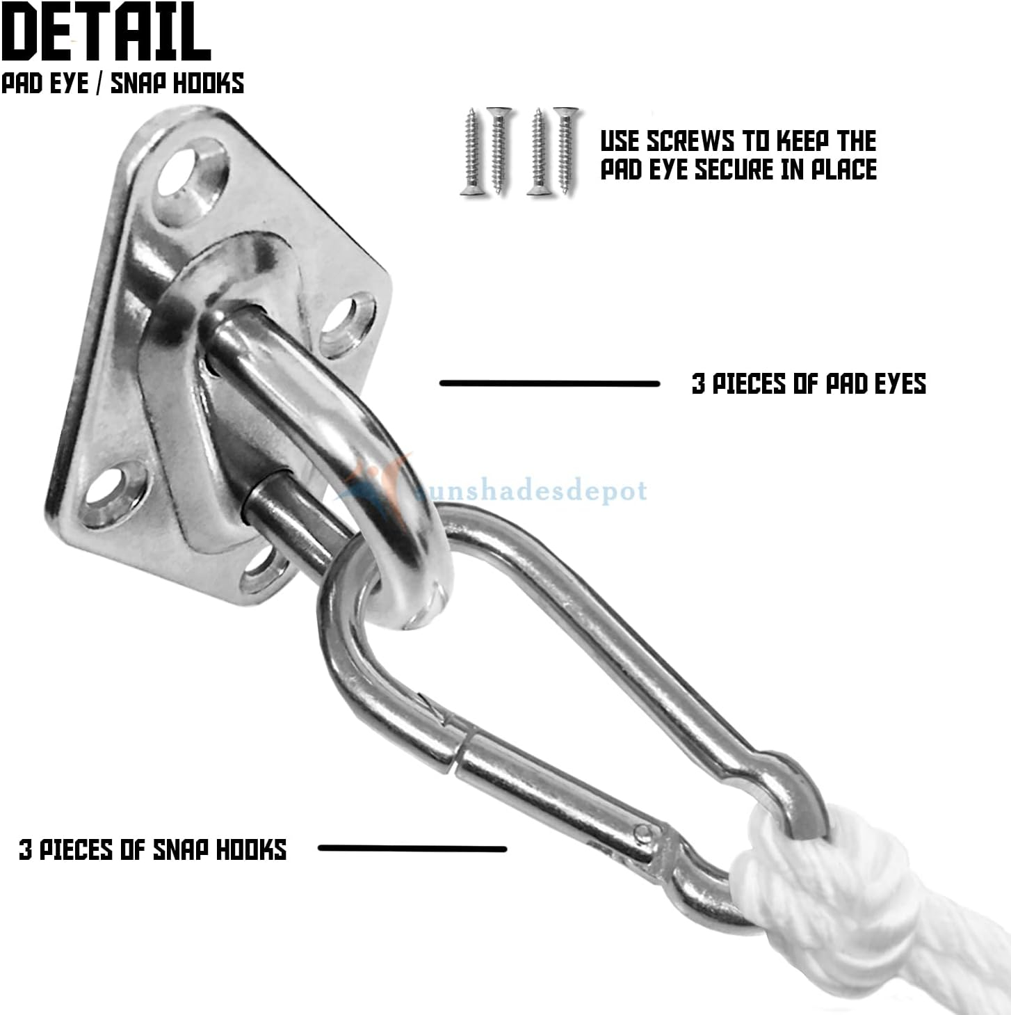 Sun Shade Sail Hardware Kit - 8 Inch Stainless Steel Sunshades Canopy Installation Kit Install Outdoor Triangle Heavy Duty Shade Sails for Deck Garden Lawn Patio