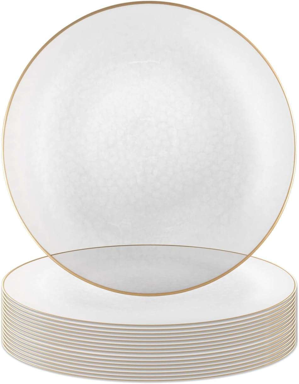 PARTY BARGAINS 13-Inch Charger Plates - 4 Pack, Clear Gold Rim, Heavy-Duty Disposable Chargers for Elegant Dining - Ideal for Weddings and Formal Events