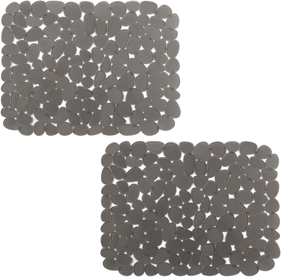 Yolife Pebble Sink Mats for Stainless & Porcelain Sinks, PVC Saddle Protectors - Dish & Glassware Guard (Grey, 2 Pack)