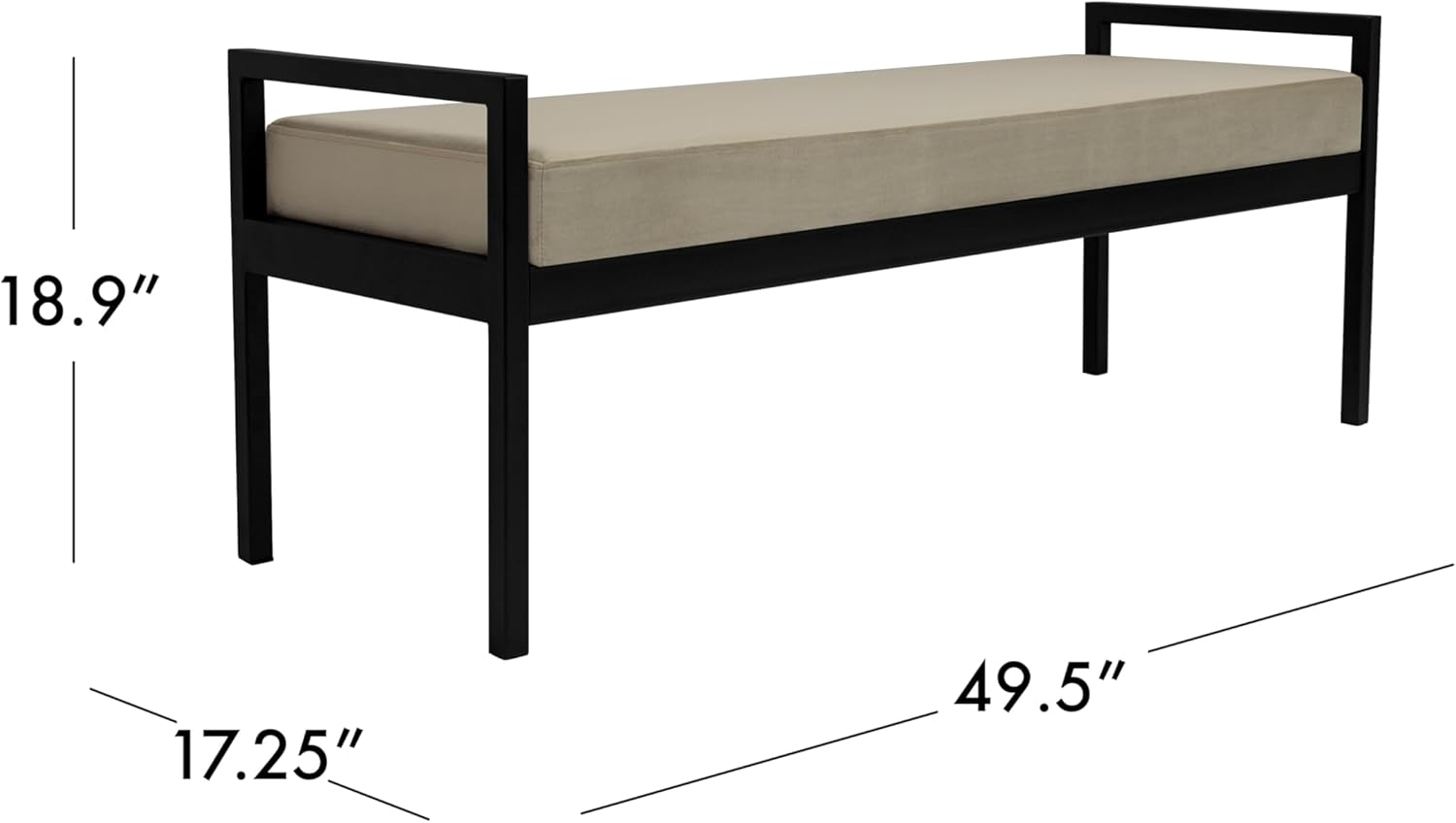 HomePop Modern Metal & Velvet Bench, 49.5"W x 17.25"D x 19"H, gray/Black