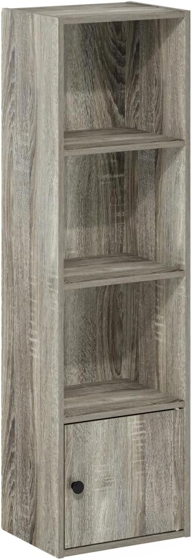 Furinno Luder 4-Tier Shelf Bookcase with 1 Door Storage Cabinet, French Oak