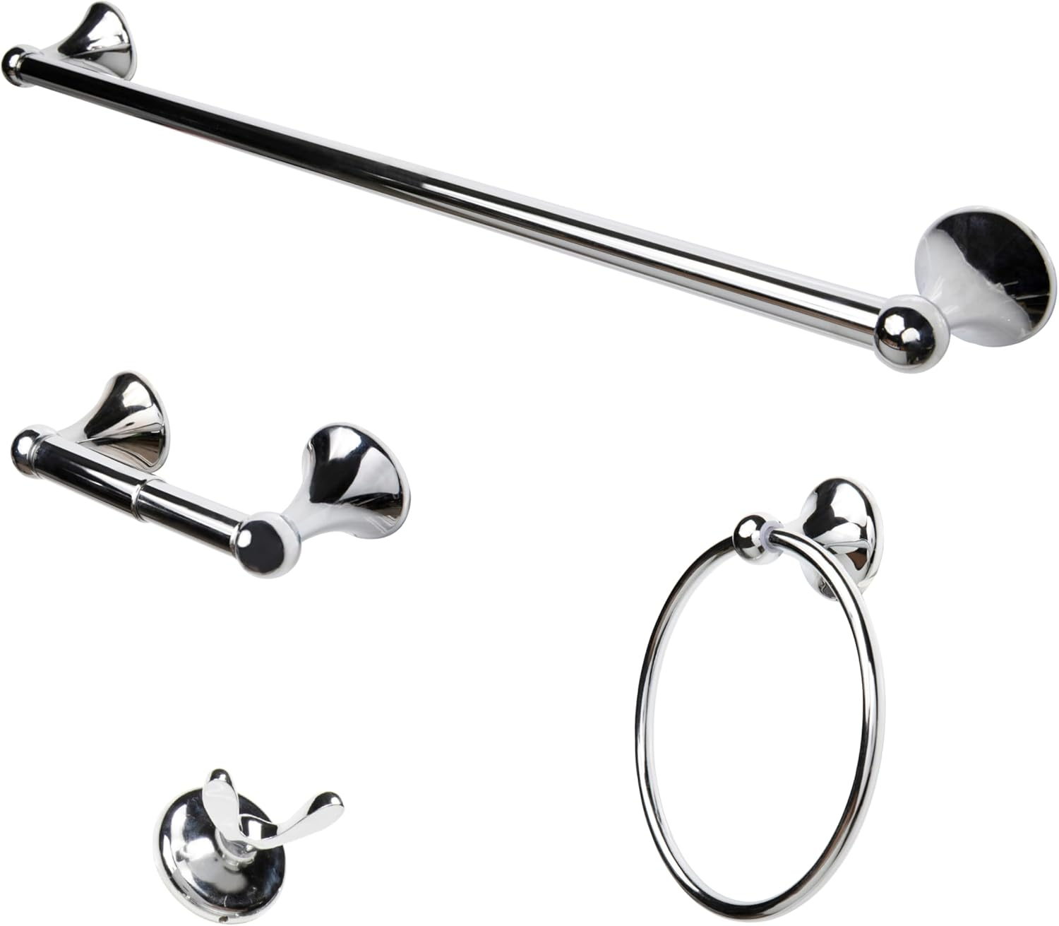 4-Piece Bathroom Hardware Accessory Set With 24" Towel Bar (Chrome Finish)