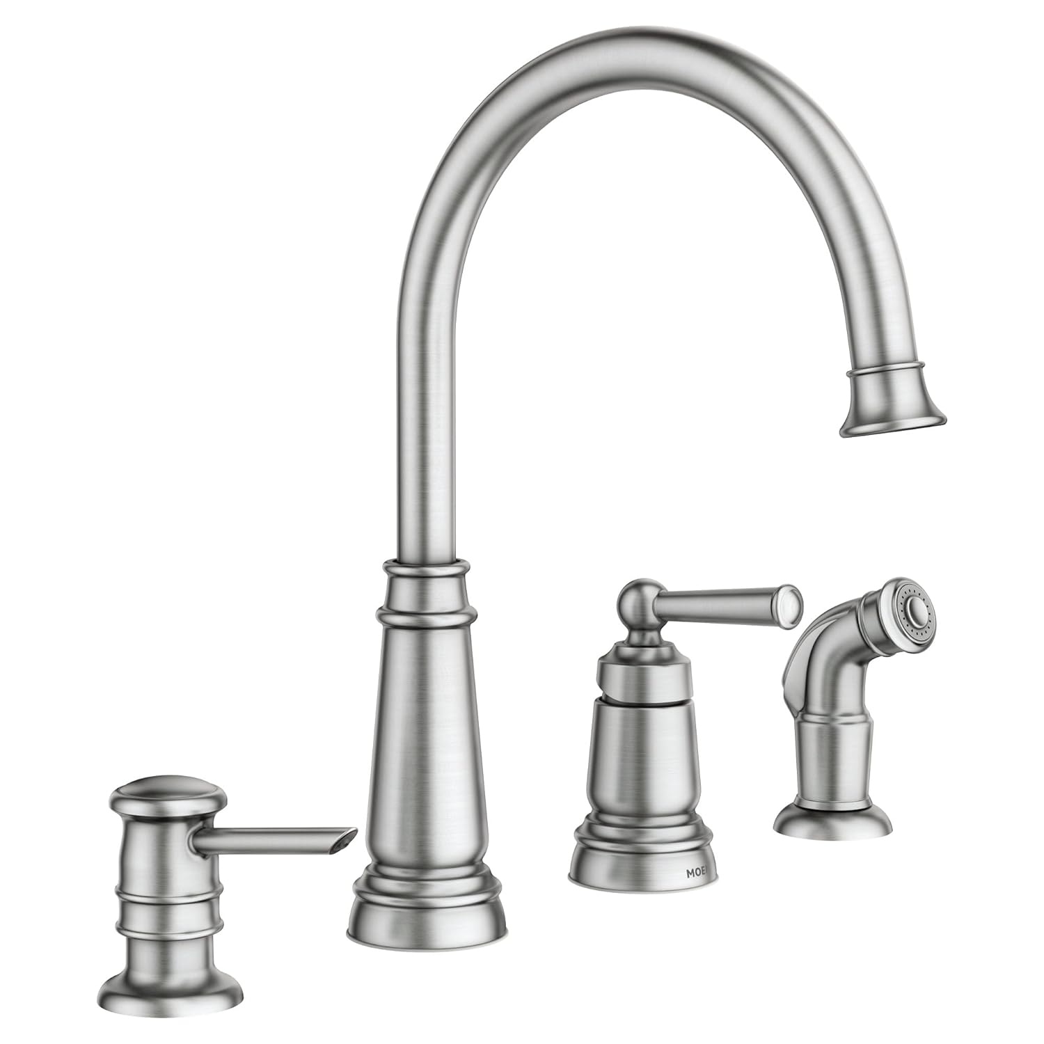 Spot Resist Stainless Steel High Arc Kitchen Faucet with Side Sprayer and Soap Dispenser
