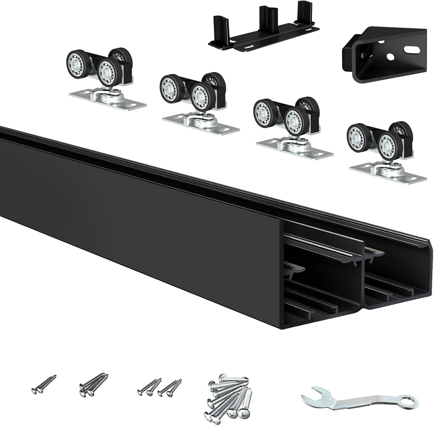72 in. Black Aluminum Sliding Bypass Track and Hardware Set for 2 Door System