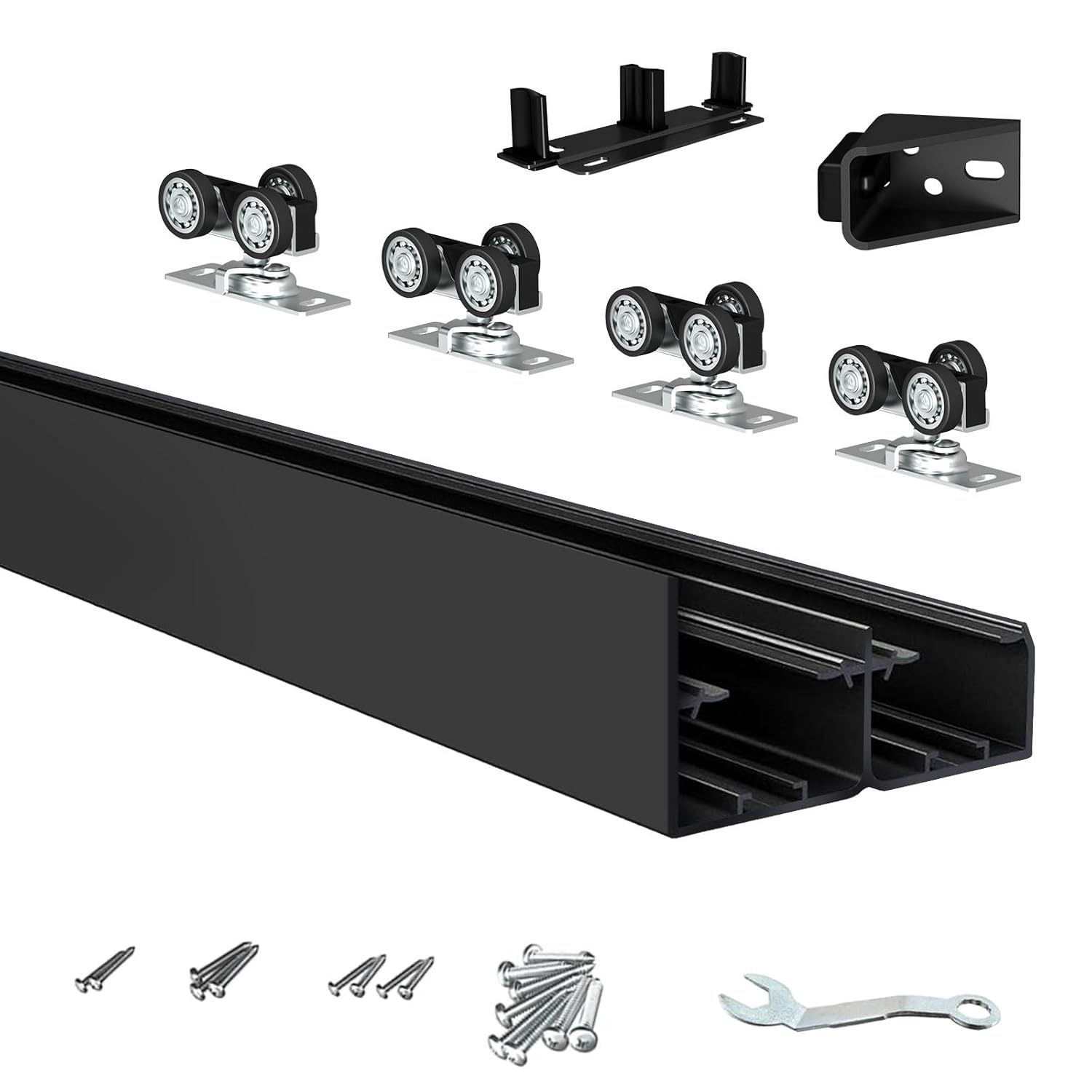 72 in. Black Aluminum Sliding Bypass Track and Hardware Set for 2 Door System