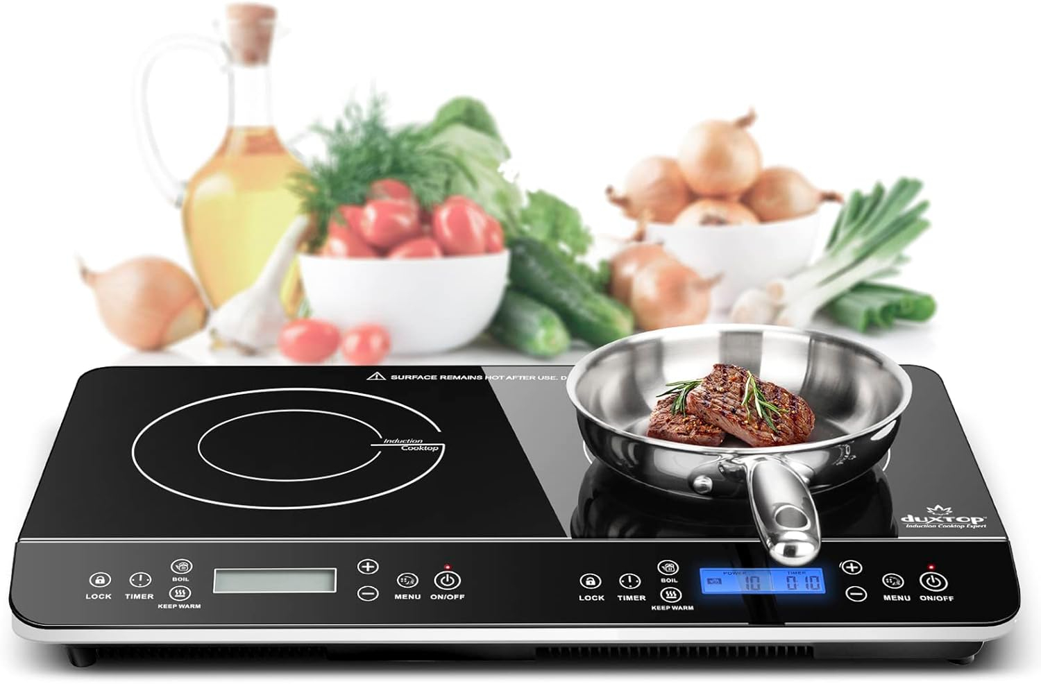 Duxtop LCD Portable Double Induction Cooktop, 1800W Electric Countertop Burner, 9620LS/BT-350DZ