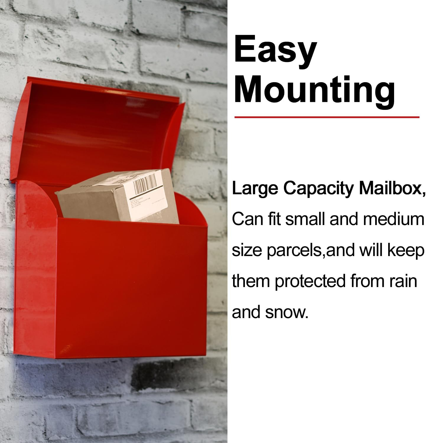 NACH Baxter High Capacity Parcel Mailbox - Wall Mount Mailboxes for Outside, Rust Resistant Galvanized Metal Mailbox - Red Mailbox- 12.4”x7.1”x11.8, MB-7000RED