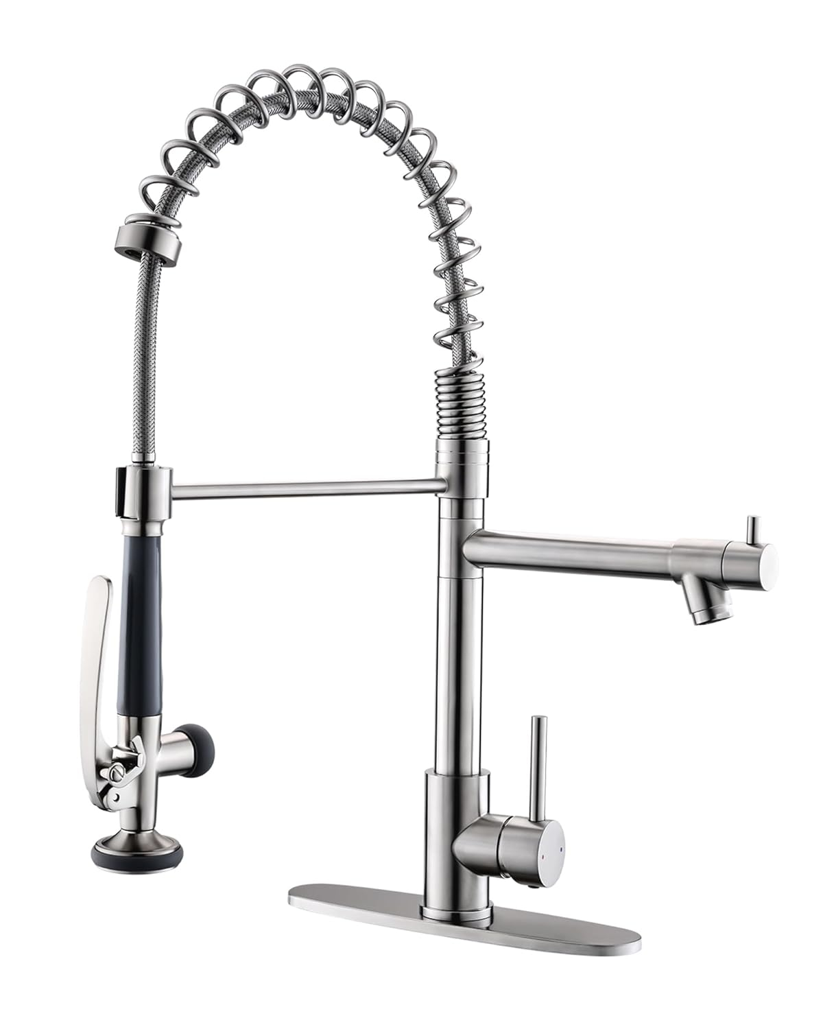 Fapully Brushed Nickel Single Handle Deck-mount Pull-down Kitchen Faucet with Sprayer