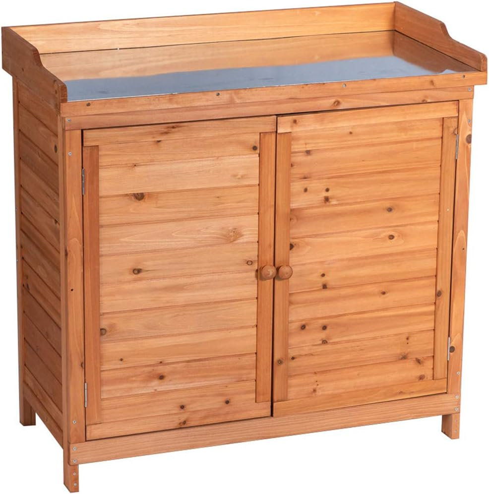 Natural Fir Wood Outdoor Garden Storage Cabinet with Potting Bench