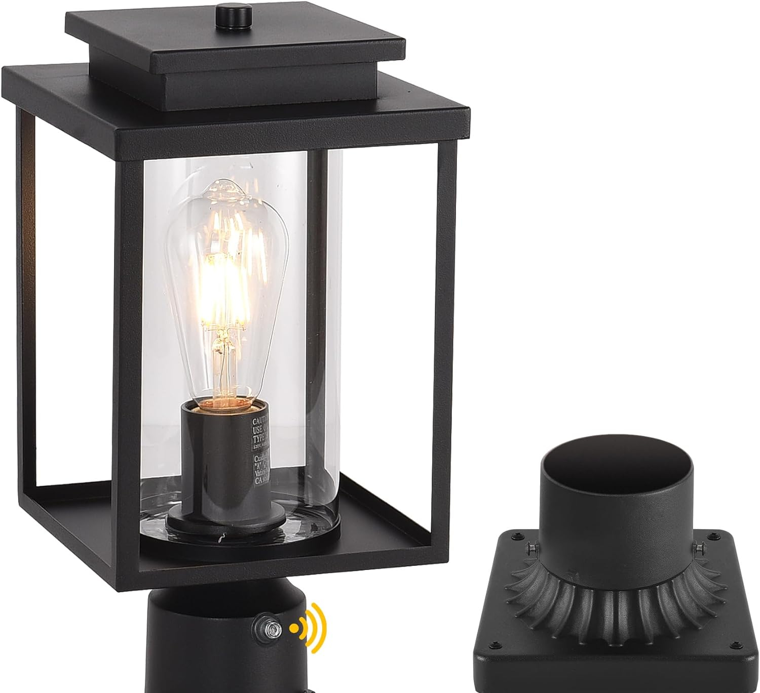 Solar Lamp Post Light, Solar Post Lights Outdoor Waterproof, Solar Light for Pole Outside, Dusk to Dawn Black Outdoor Light Pole with Remote Control, Three Modes