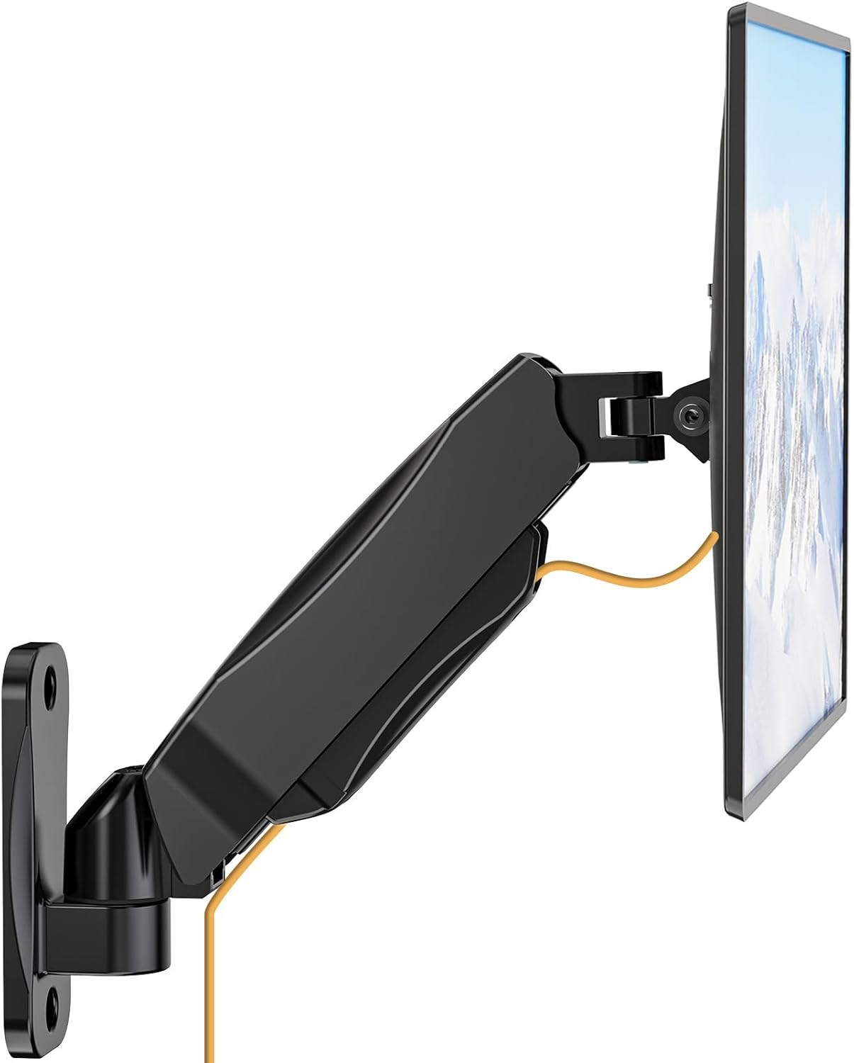 WALI Monitor Wall Mount, Computer Wall Mount Monitor Arm Fits 1 Screen up to 32 inch, Single Monitor Mount Holds up to 19.8lbs, Gas Spring Monitor Arm Max Extension 13.4 inch,(GSWM001S), Black