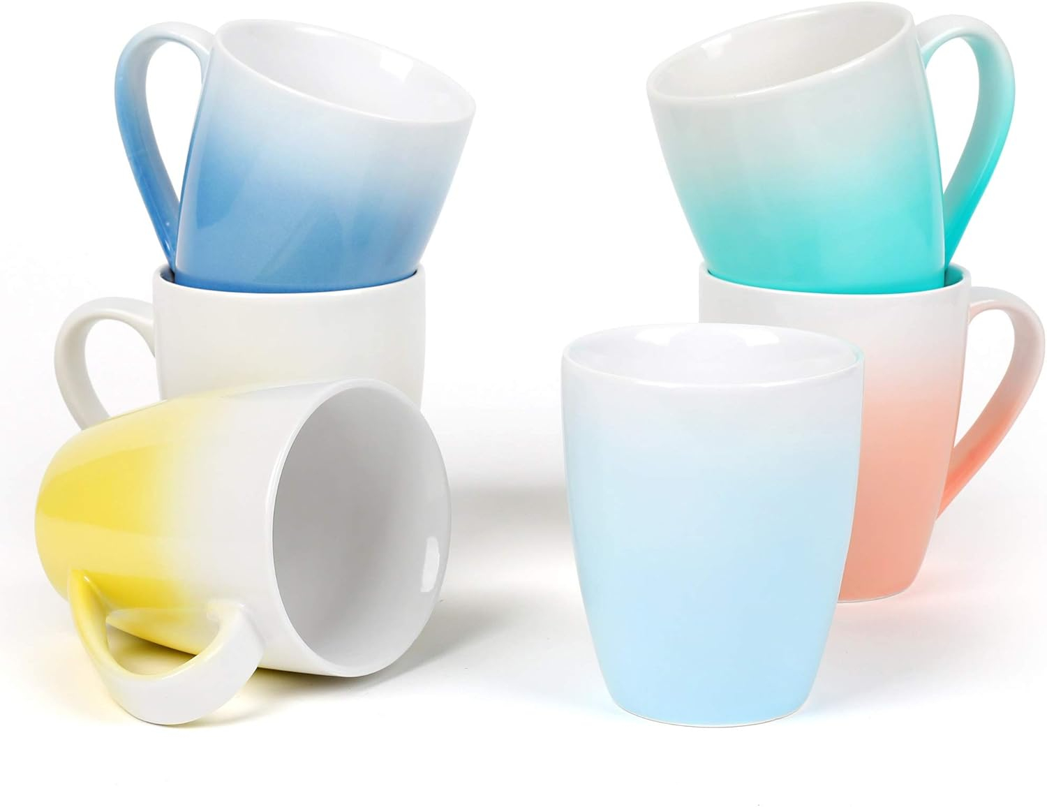 Coffee Mugs Set of 6 - 16 Oz Large Coffee Mugs for Tea, Coffee, Hot Chocolate - Ombre Mugs Assorted Colors, Safe for Microwave and Dishwasher