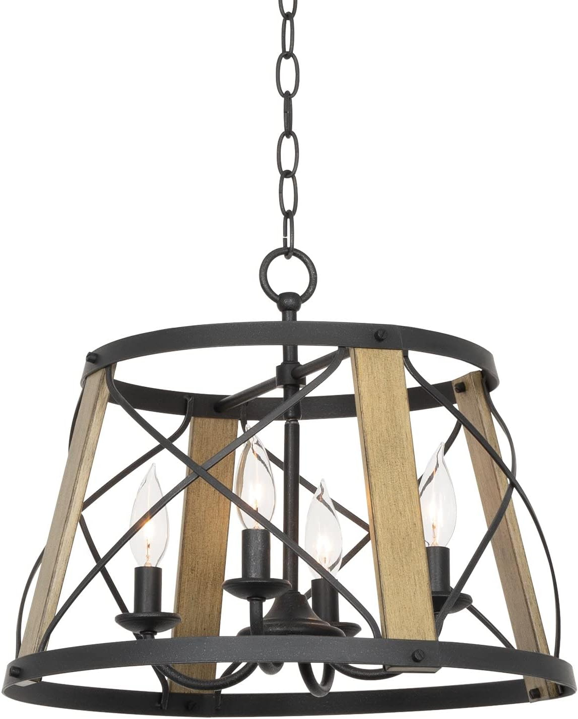 Kira Home Napa 18" Farmhouse Round Pendant Chandelier, Open Cage Design, Smoked Birch Wood, Perfect for Dining Rooms