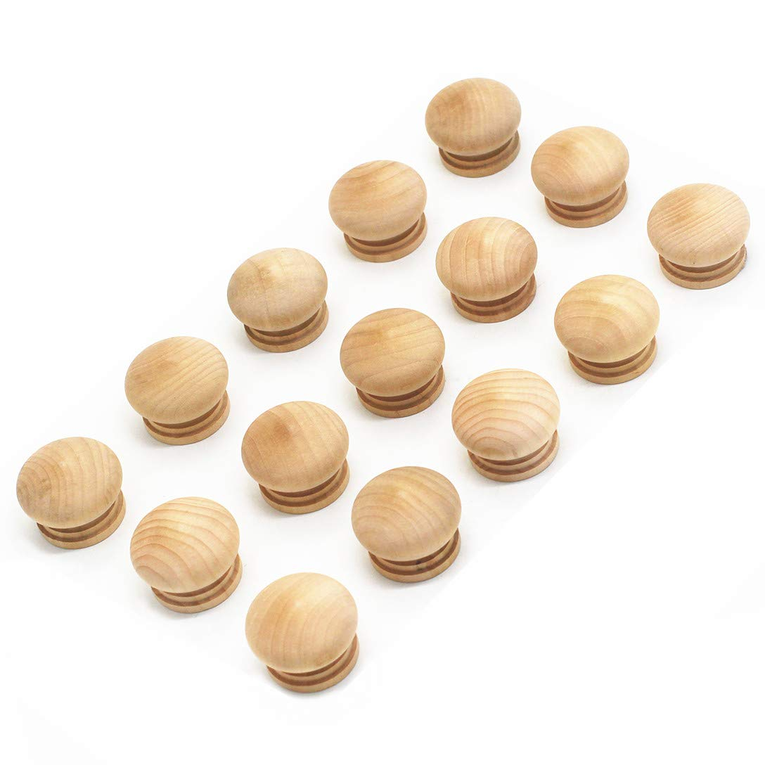 WEICHUAN 15-Pack Unfinished Solid Wood Knobs Pulls Handles - Round Natural Wooden Cabinet Knobs for Dresser Cabinet Wardrobe Cupboard and Furniture Drawer (Diameter: 1-3/8 Inches Height: 1 Inch)