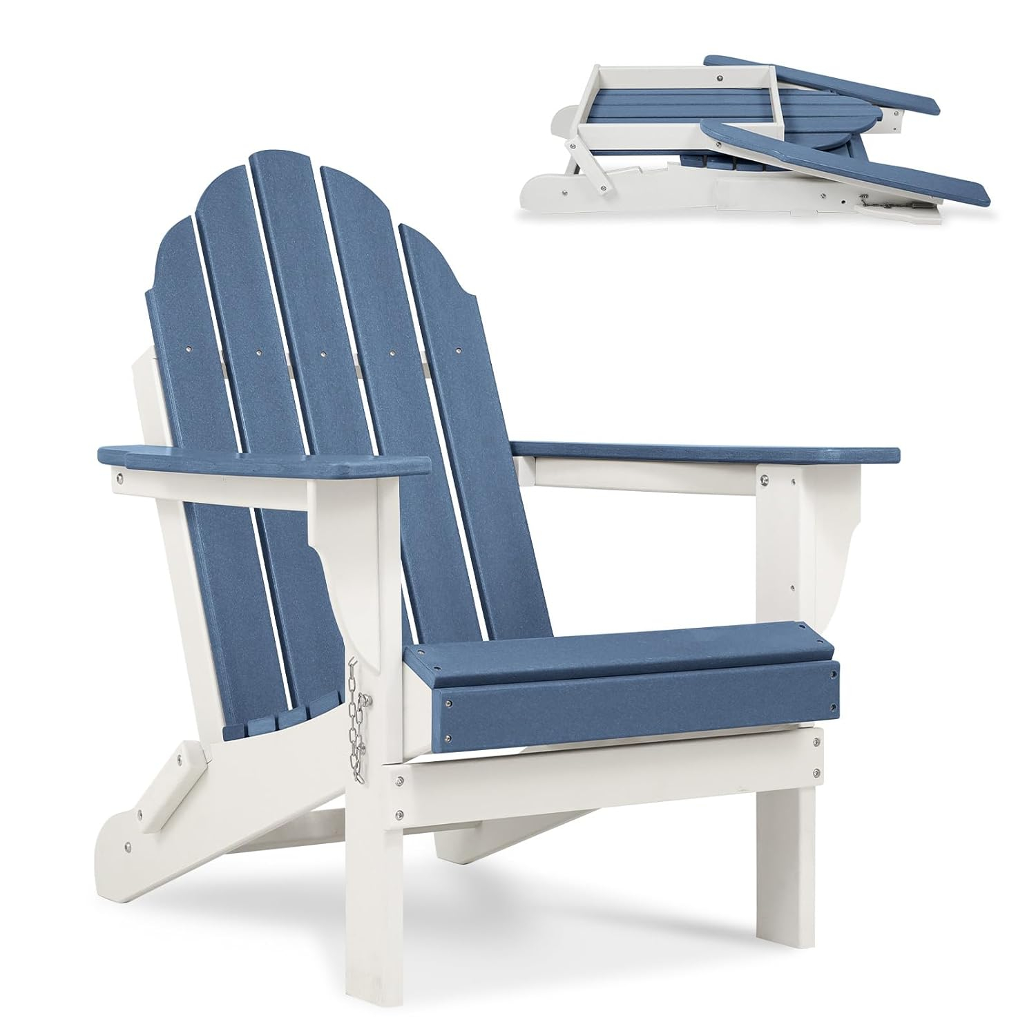 Aoodor HDPE Outdoor All-Weather Folding Adirondack Chair for Patio, Garden, Backyard, Lawn, Fire Pit, Navy Blue