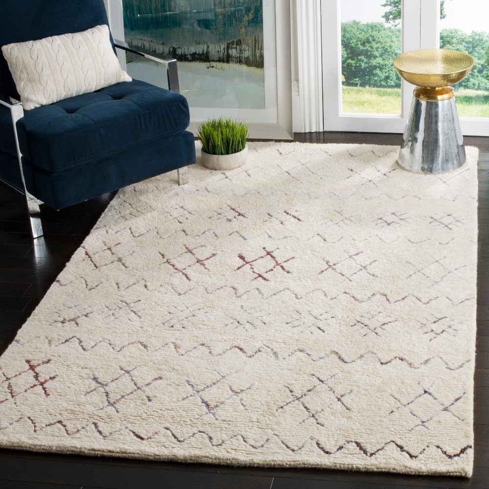 SAFAVIEH Casablanca Corrine Geometric Shag Area Rug, Ivory/Multi, 6' x 9'