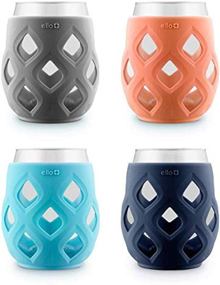 Ello Cru Stemless Wine Glass Set with Silicone Protection, 4 Pack, Paloma