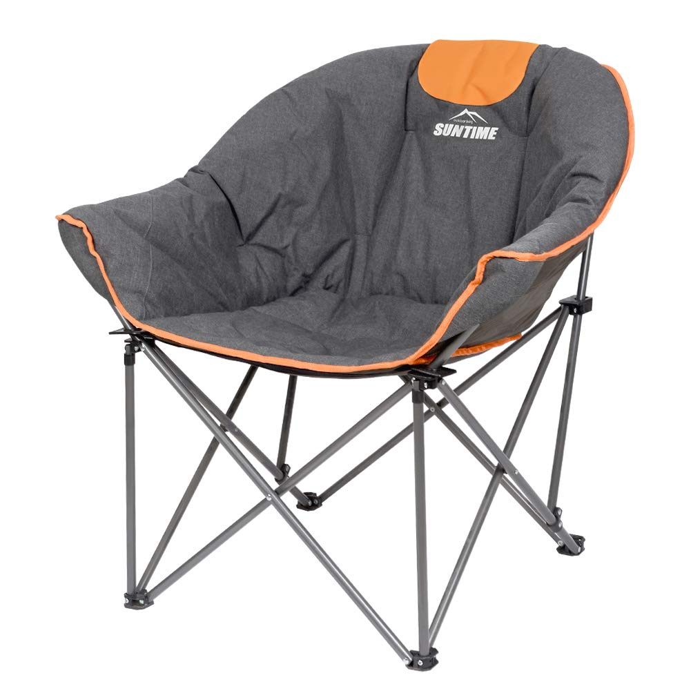 OUTDOOR LIVING SUNTIME Sofa Chair, Oversize Padded Moon Leisure Portable Stable Comfortable Folding Chair for Camping, Hiking, Carry Bag